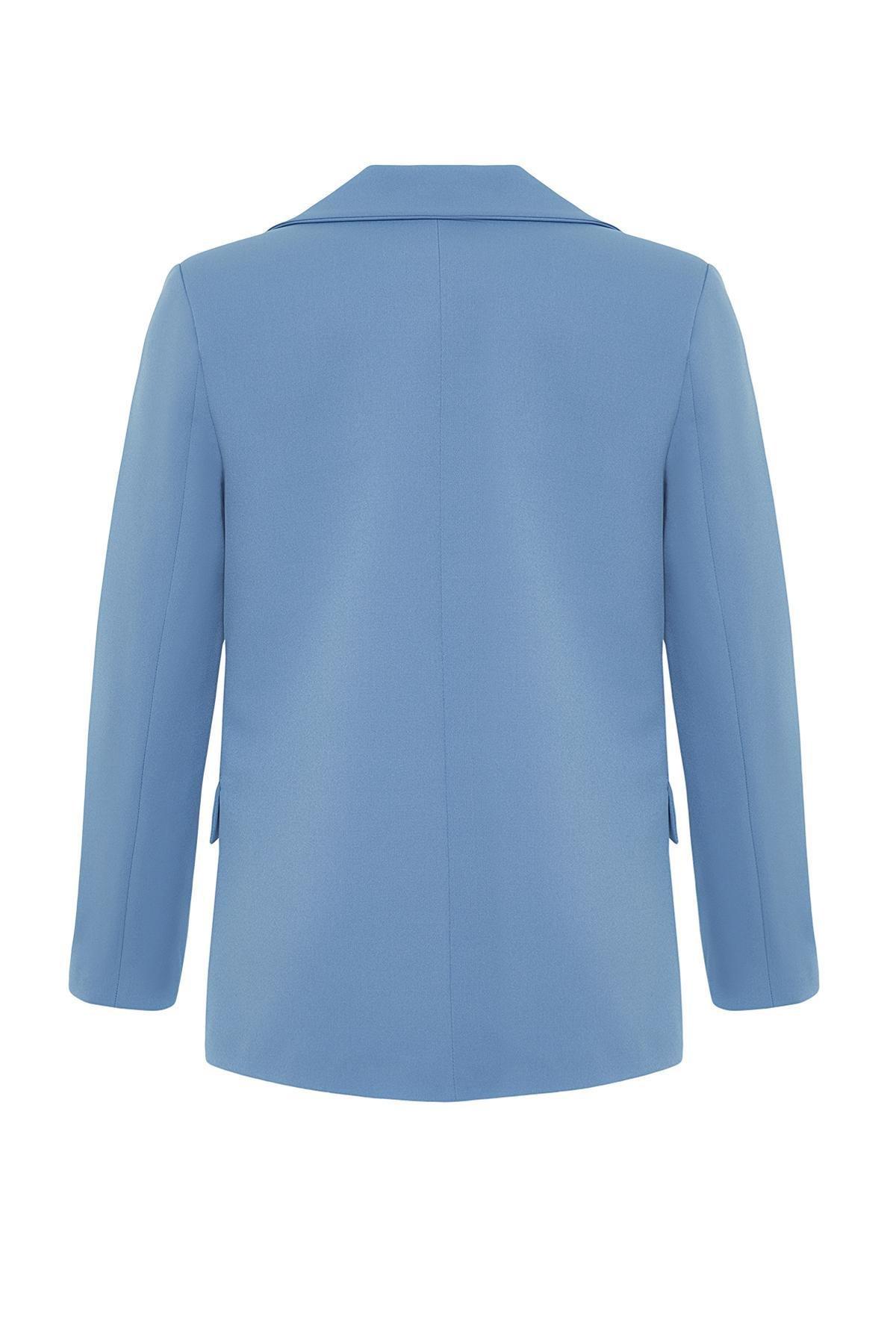 Blue Regular Lined Woven Blazer Jacket, , large image number 6