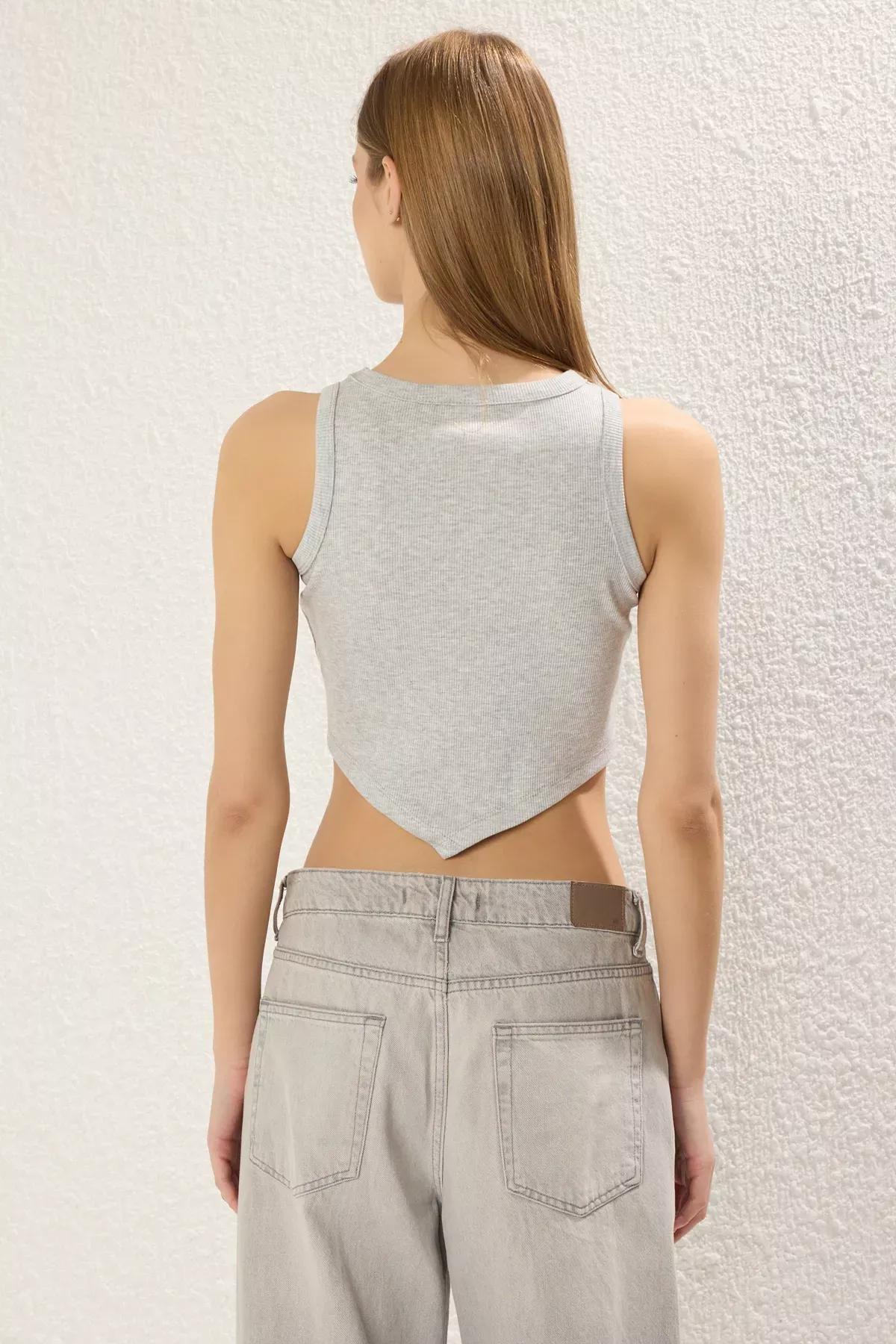 Grey Melange Asymmetric Super Crop Tank Top, , large image number 3