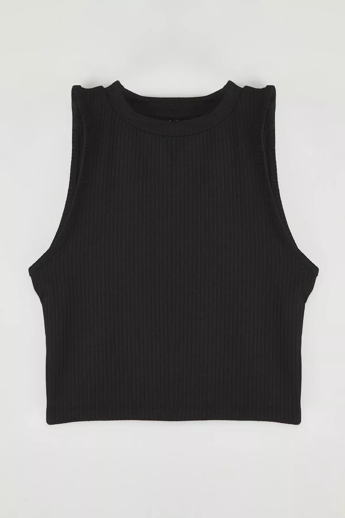 Black Halter Neck Crop Knit Blouse, C101_2094, large image number 4