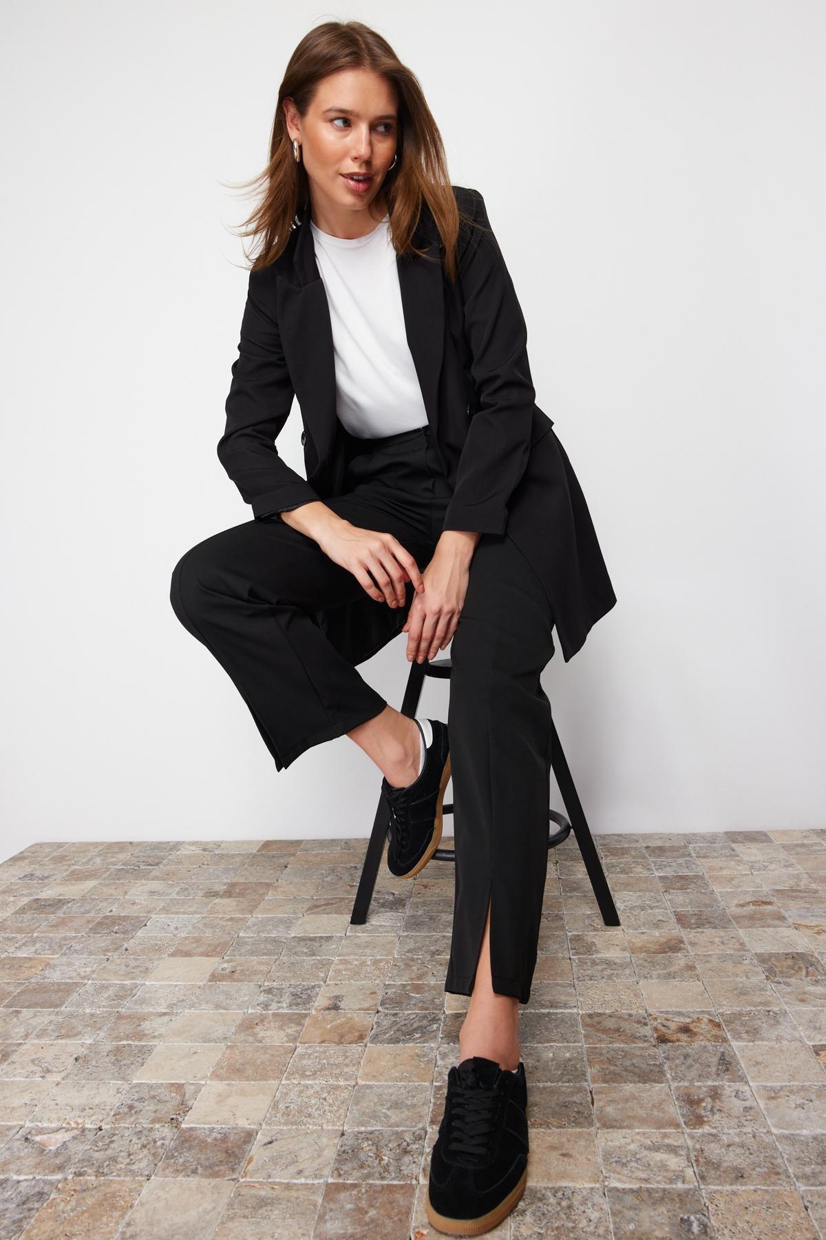 Black Straight Wide Leg Pants, , large image number 0