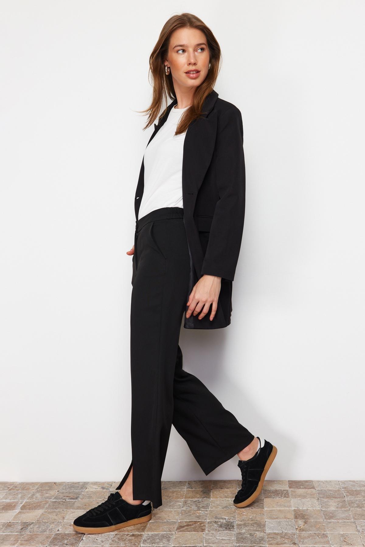 Black Straight Wide Leg Pants, , large image number 1