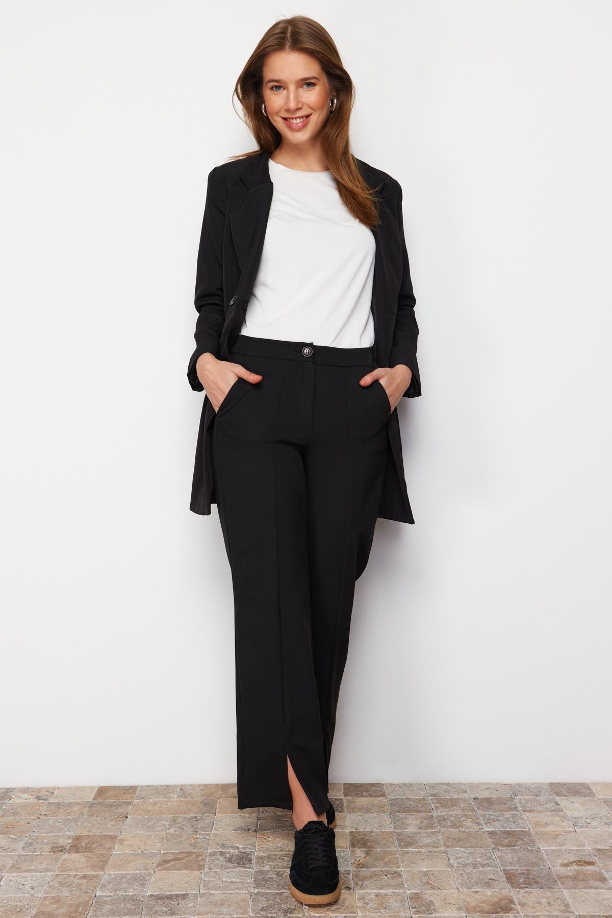 Black Straight Wide Leg Pants, , large image number 2