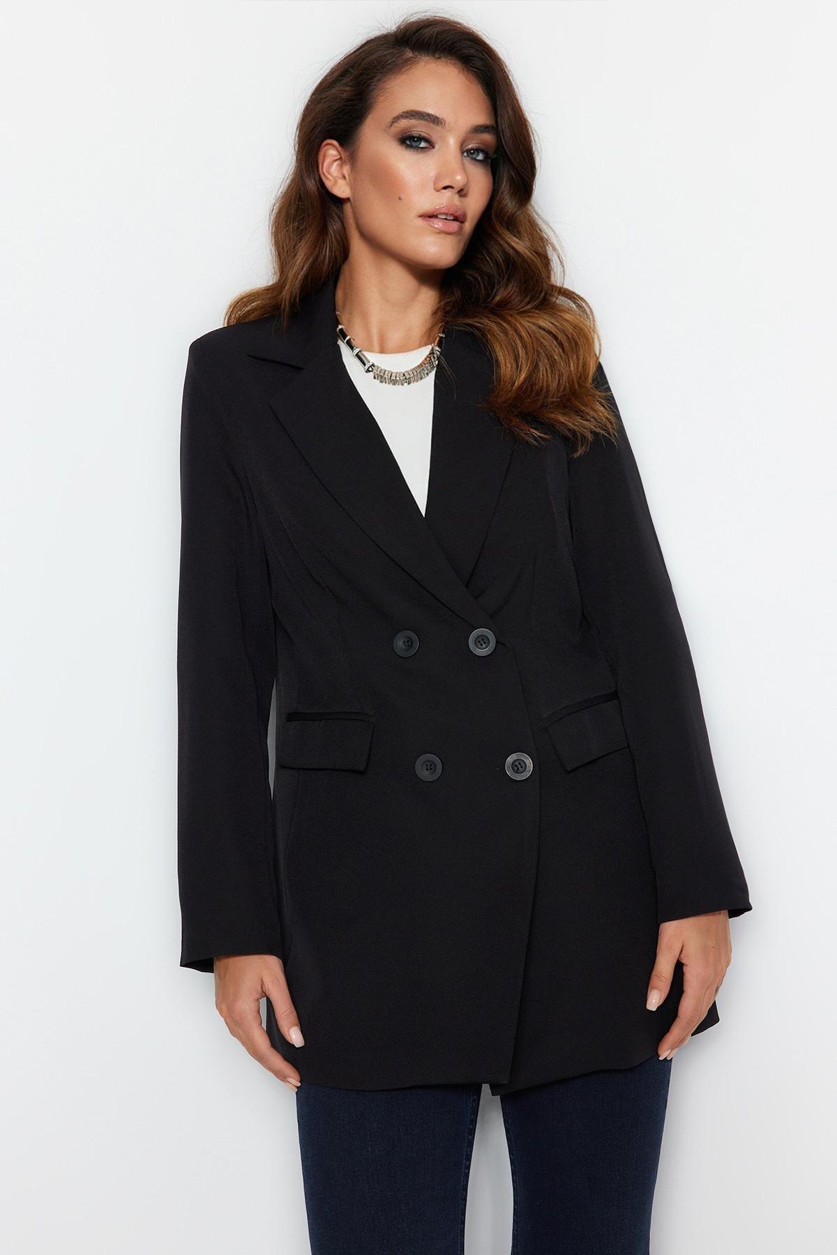 Black Regular Lapel Collar Jacket, , large image number 1