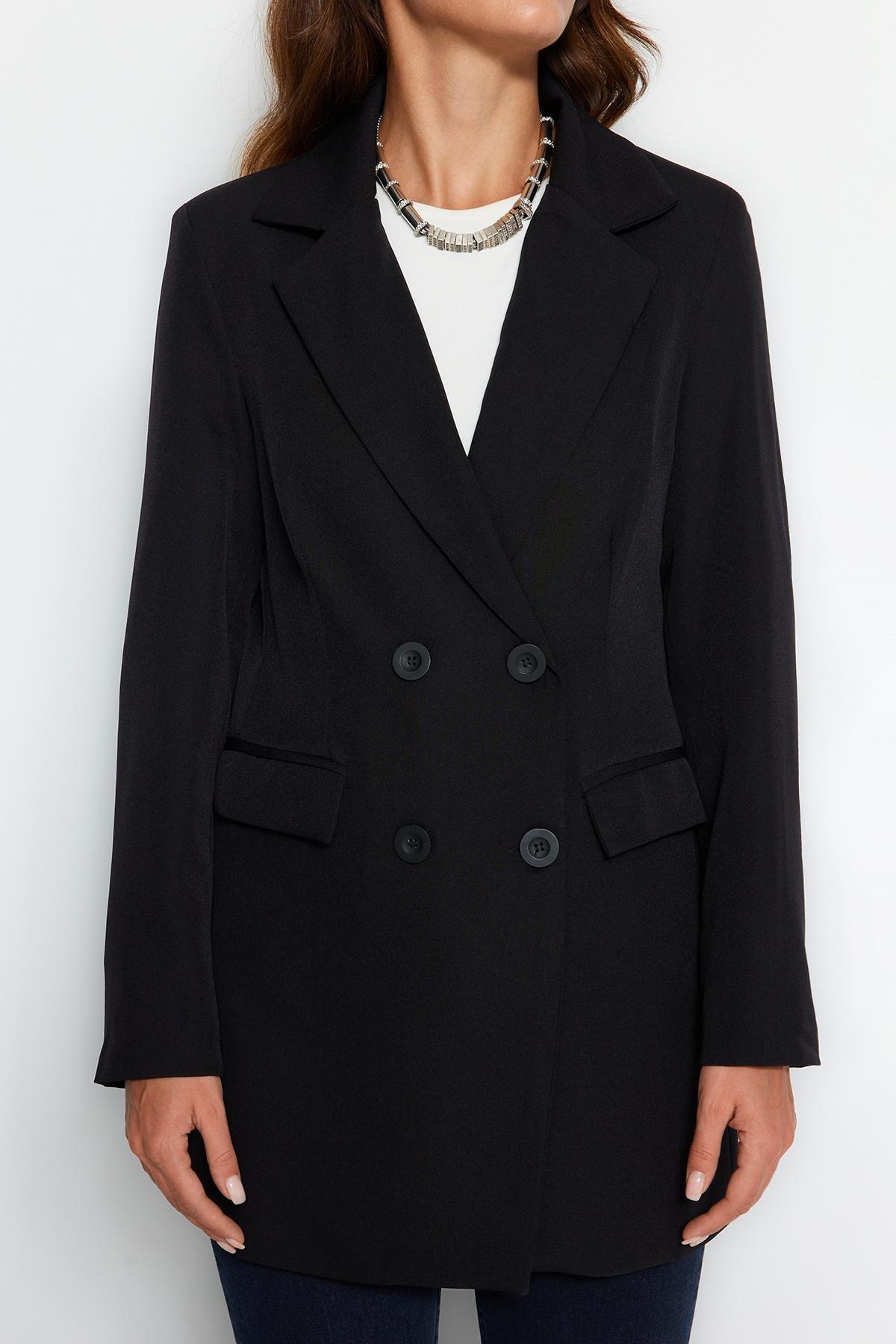 Black Regular Lapel Collar Jacket, , large image number 3