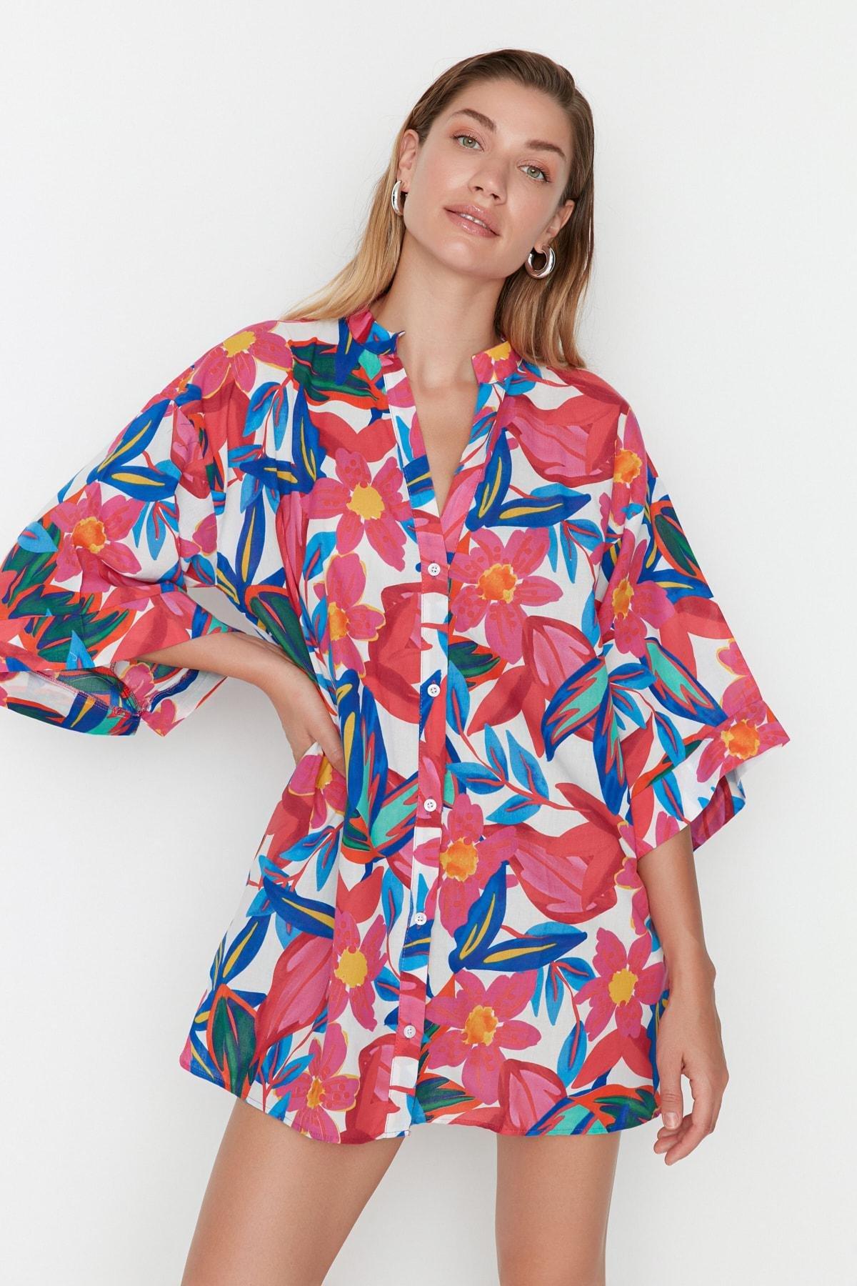 Multicolour Floral Shirt Dress, , large image number 1