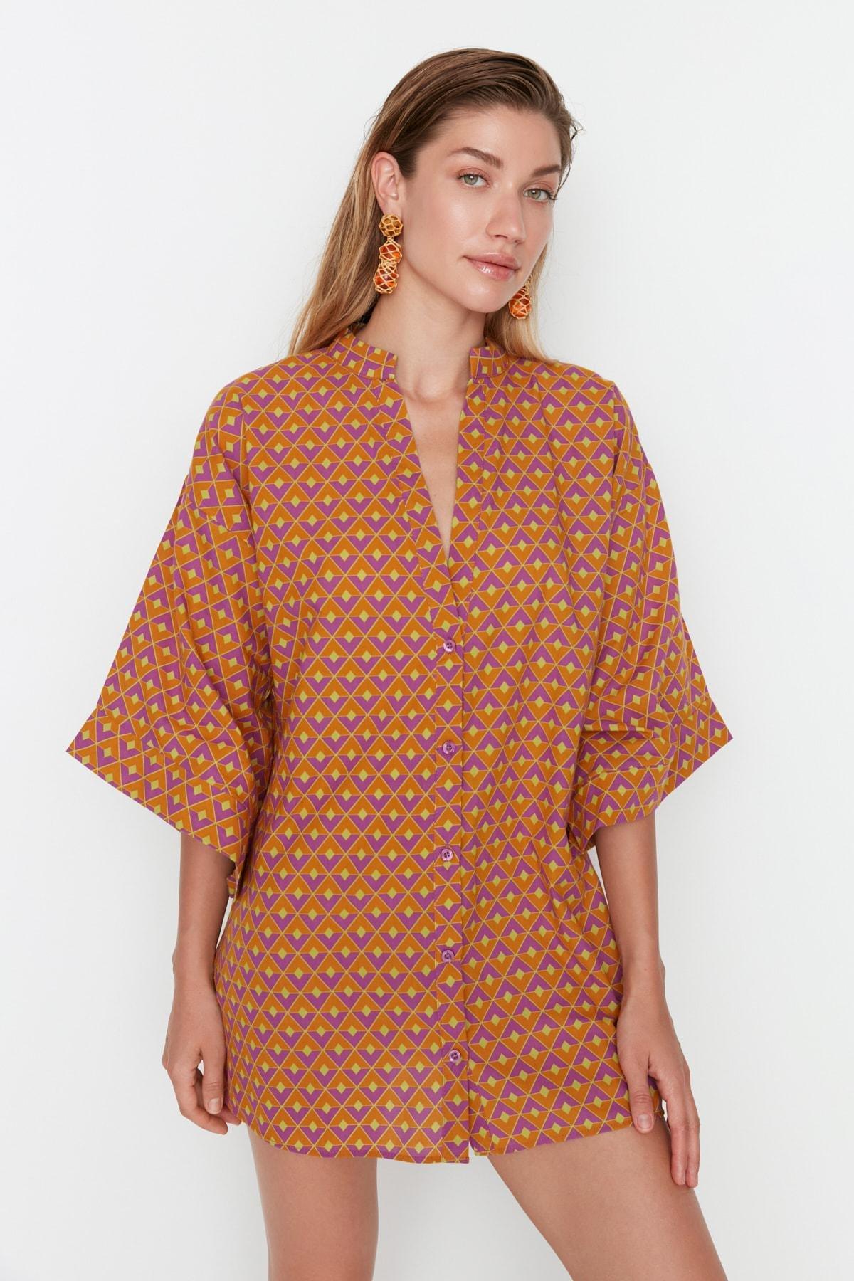 Yellow Floral Shirt Dress, , large image number 0