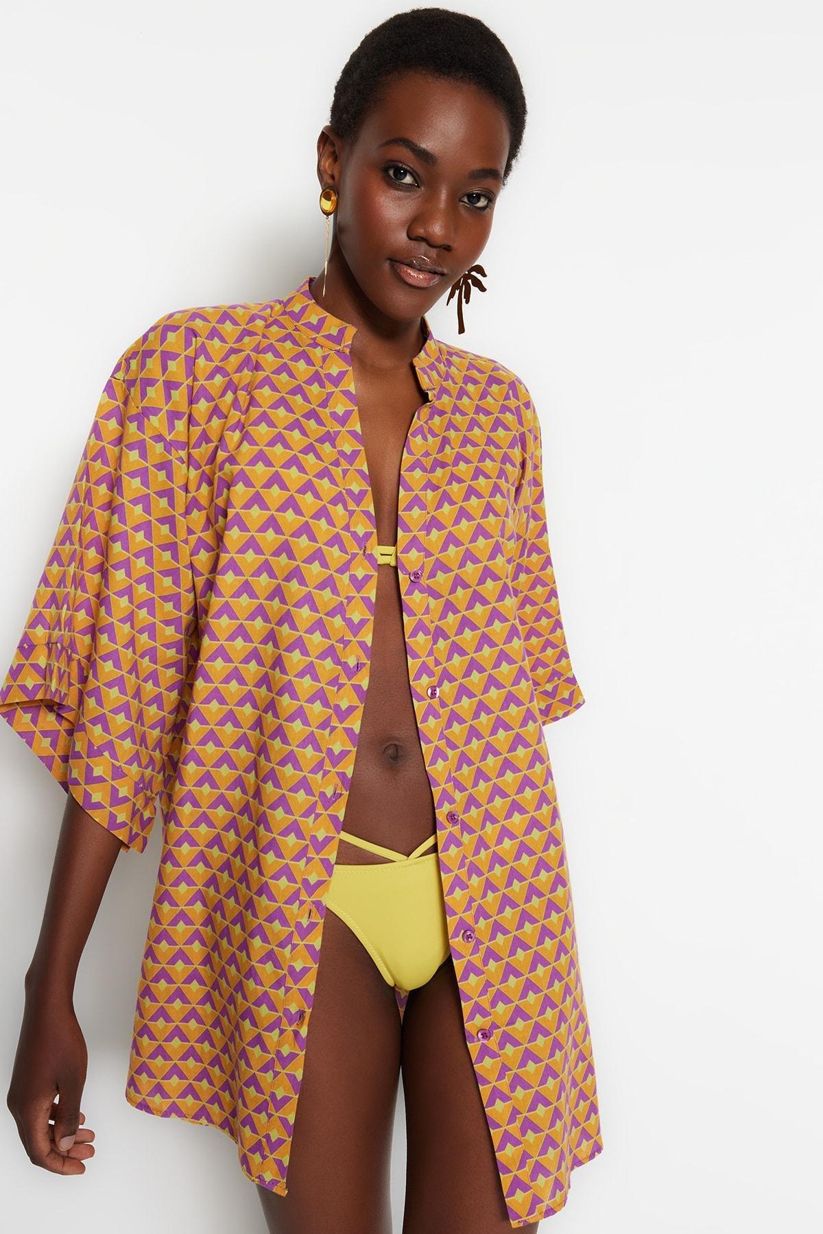 Yellow Floral Shirt Dress, , large image number 1