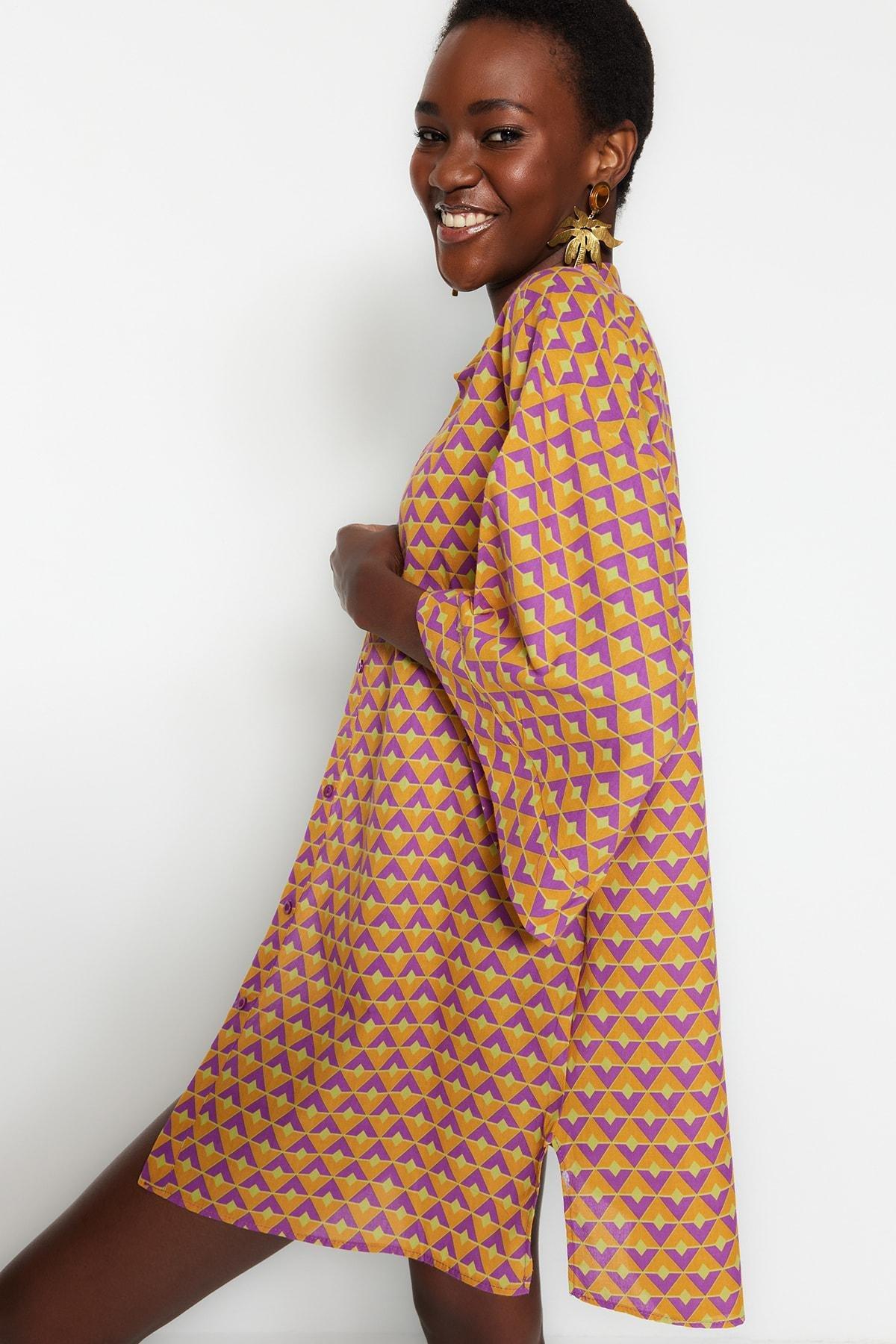 Yellow Floral Shirt Dress, , large image number 3