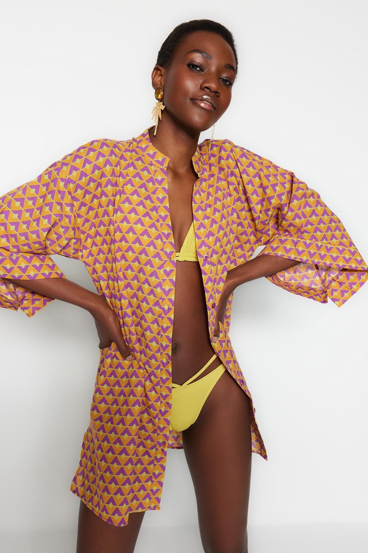 Yellow Floral Shirt Dress, , large image number 5
