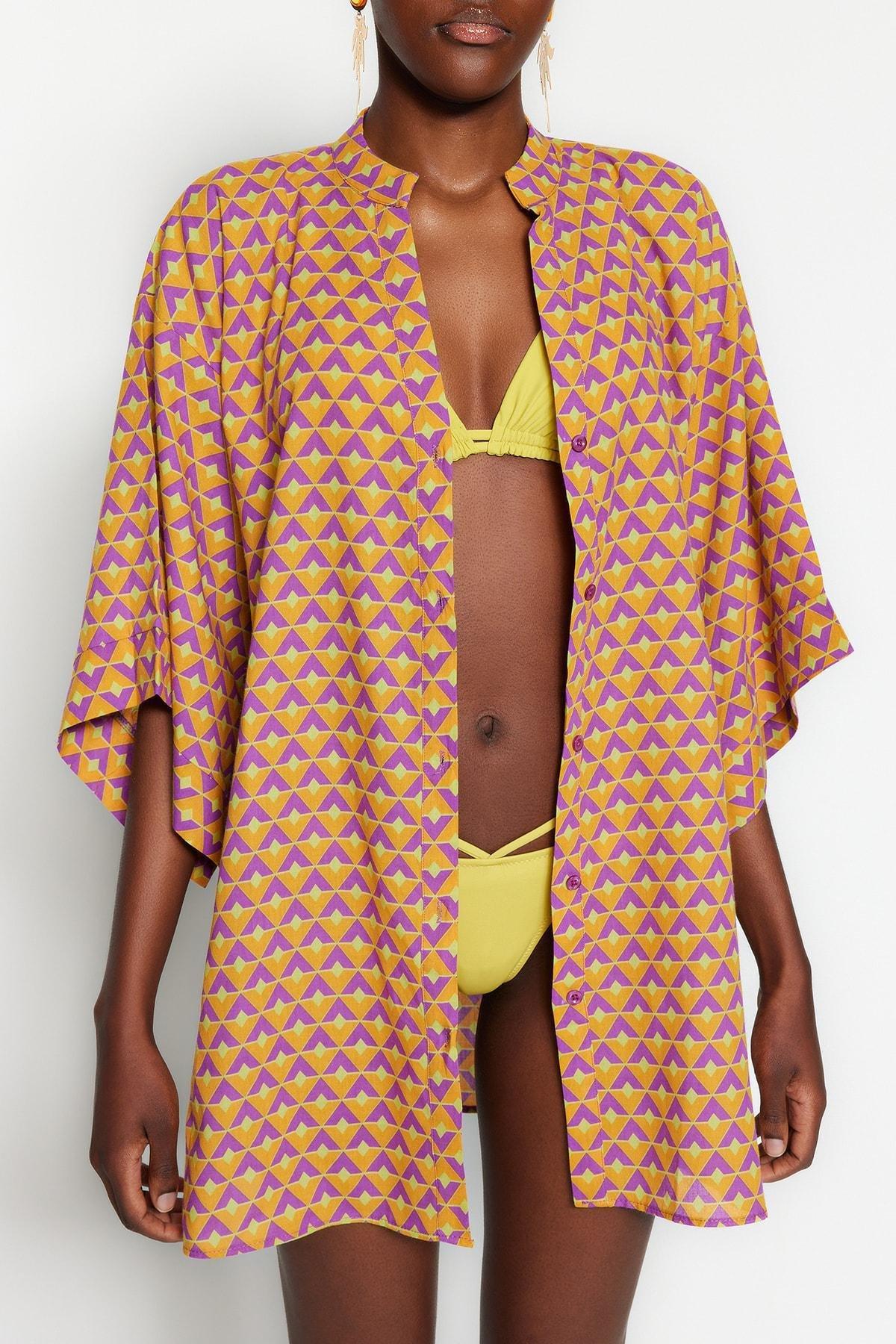 Yellow Floral Shirt Dress, , large image number 7