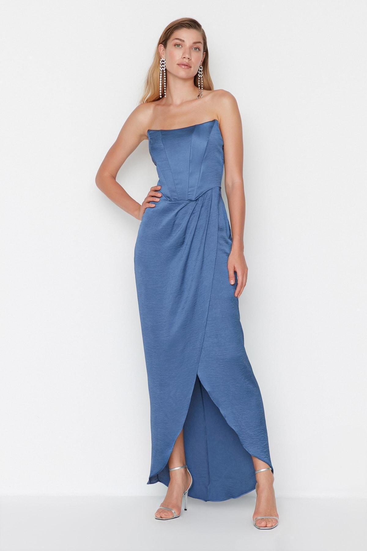 Blue Wrapover Occasionwear Dress, , large image number 0