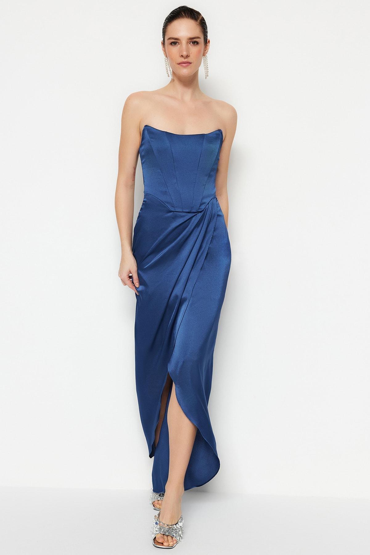 Blue Wrapover Occasionwear Dress, , large image number 1