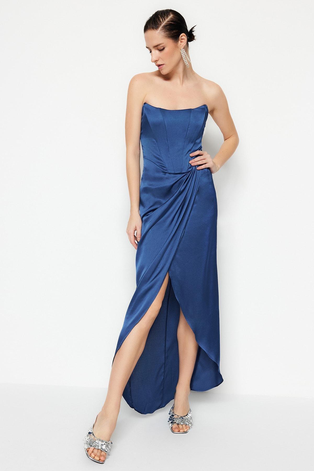 Blue Wrapover Occasionwear Dress, , large image number 2