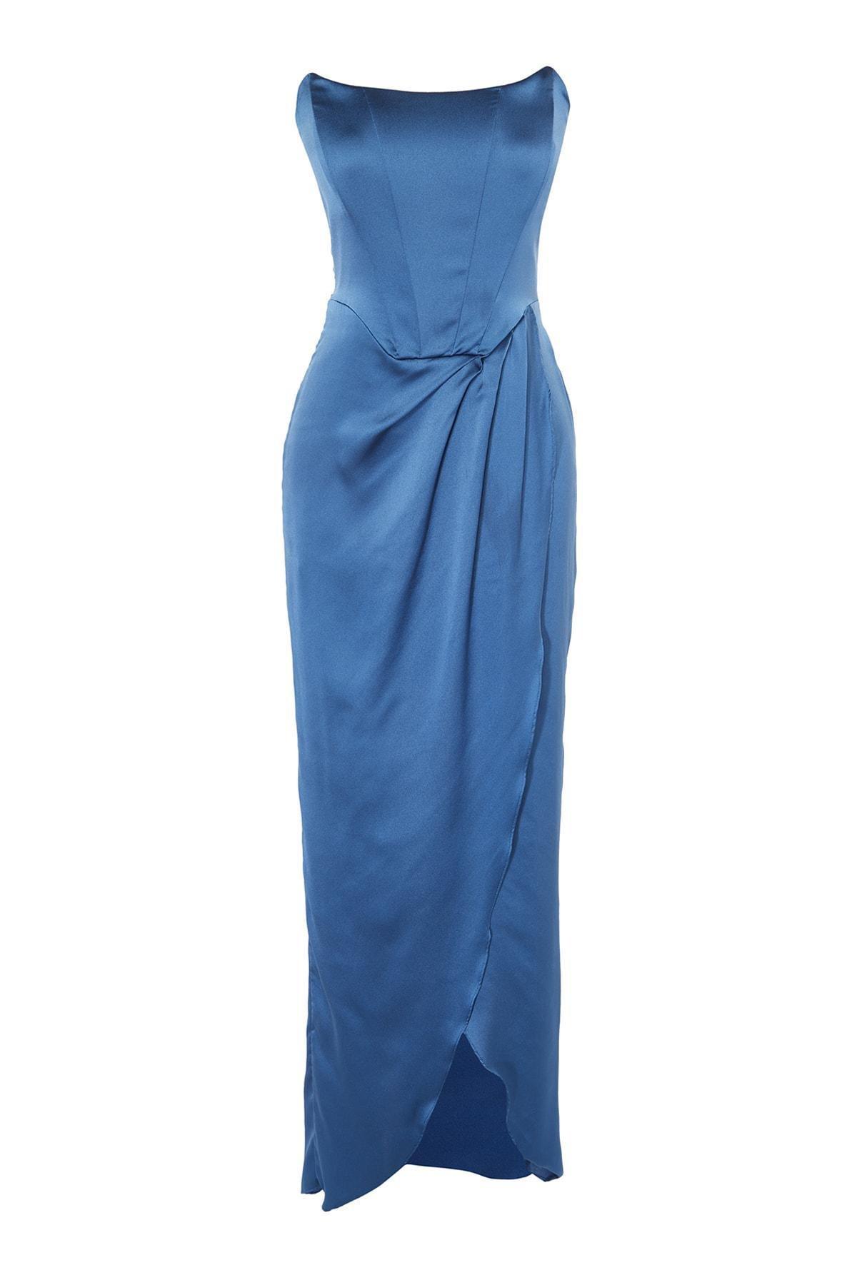 Blue Wrapover Occasionwear Dress, , large image number 6