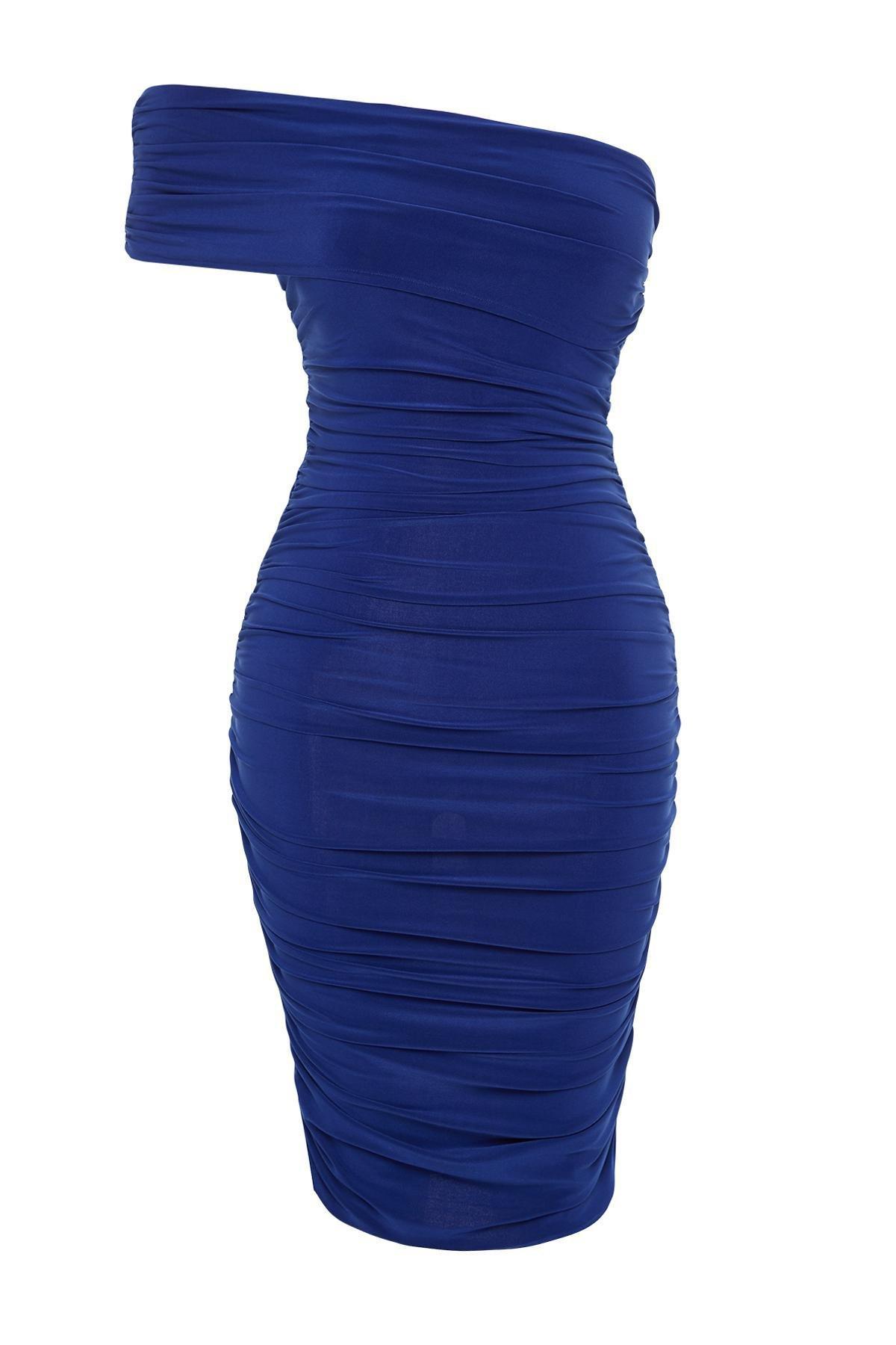 Navy Knitted Occasionwear Dress, Sax, large image number 5