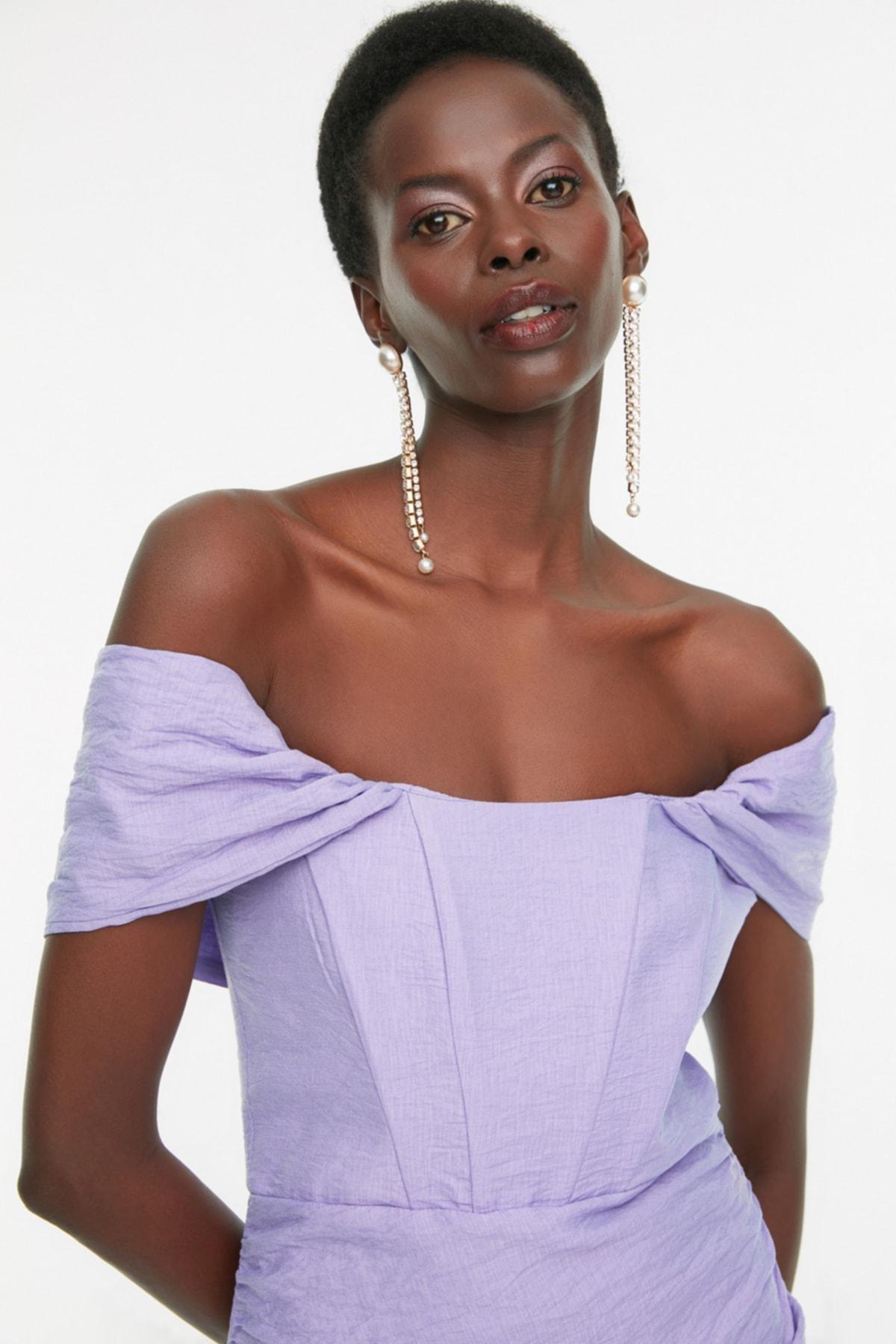 Purple Flute Sleeve Bodycon Dress, , large image number 3