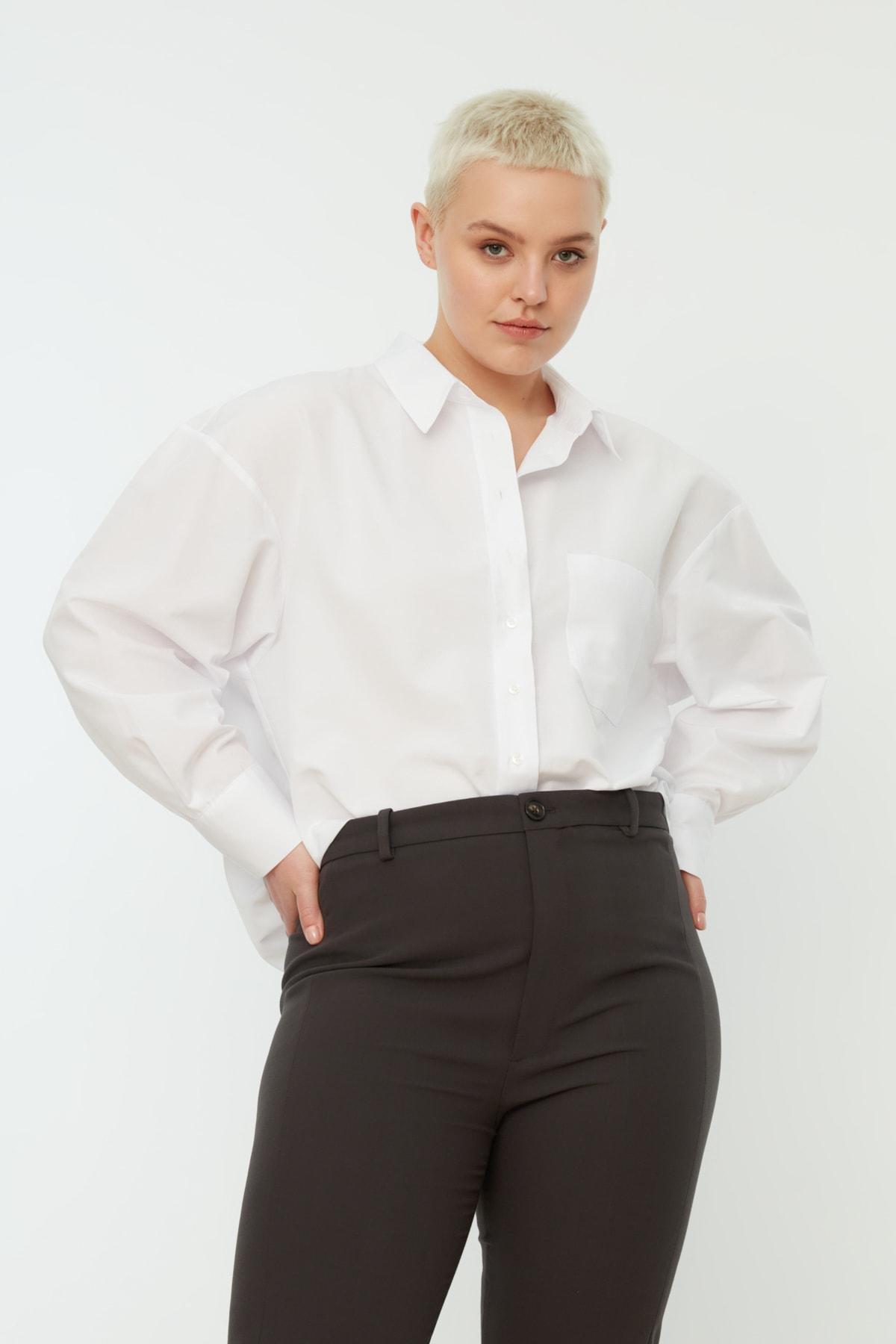 White Plus Size Collared Shirt, , large image number 2