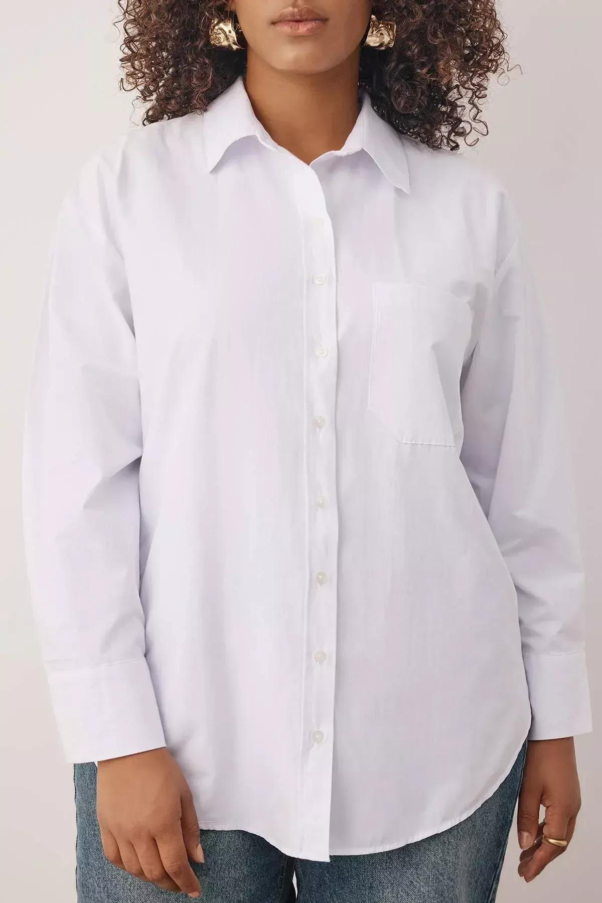 قميص بياقة للمقاسات الكبيرة، أبيض, White, large image number 5
