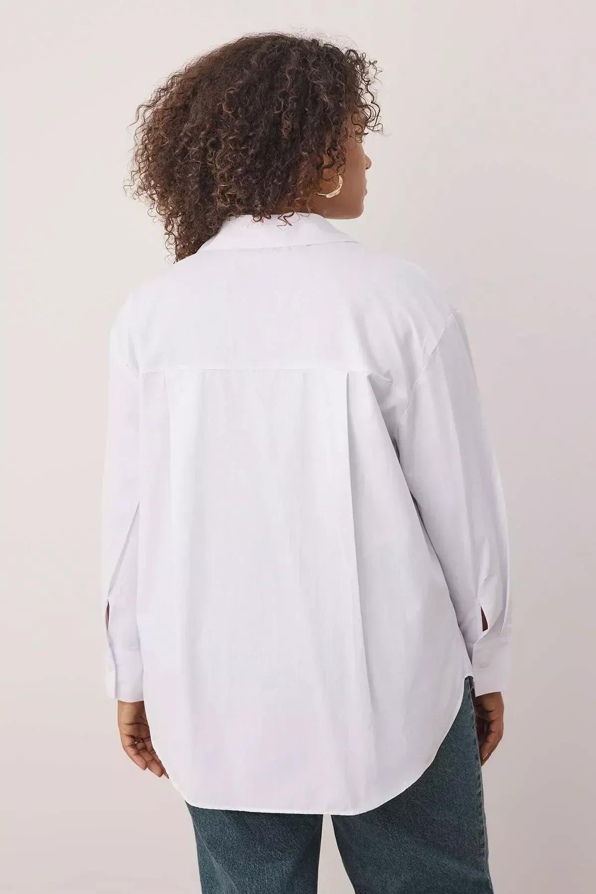 White Plus Size Collared Shirt, White, large image number 7