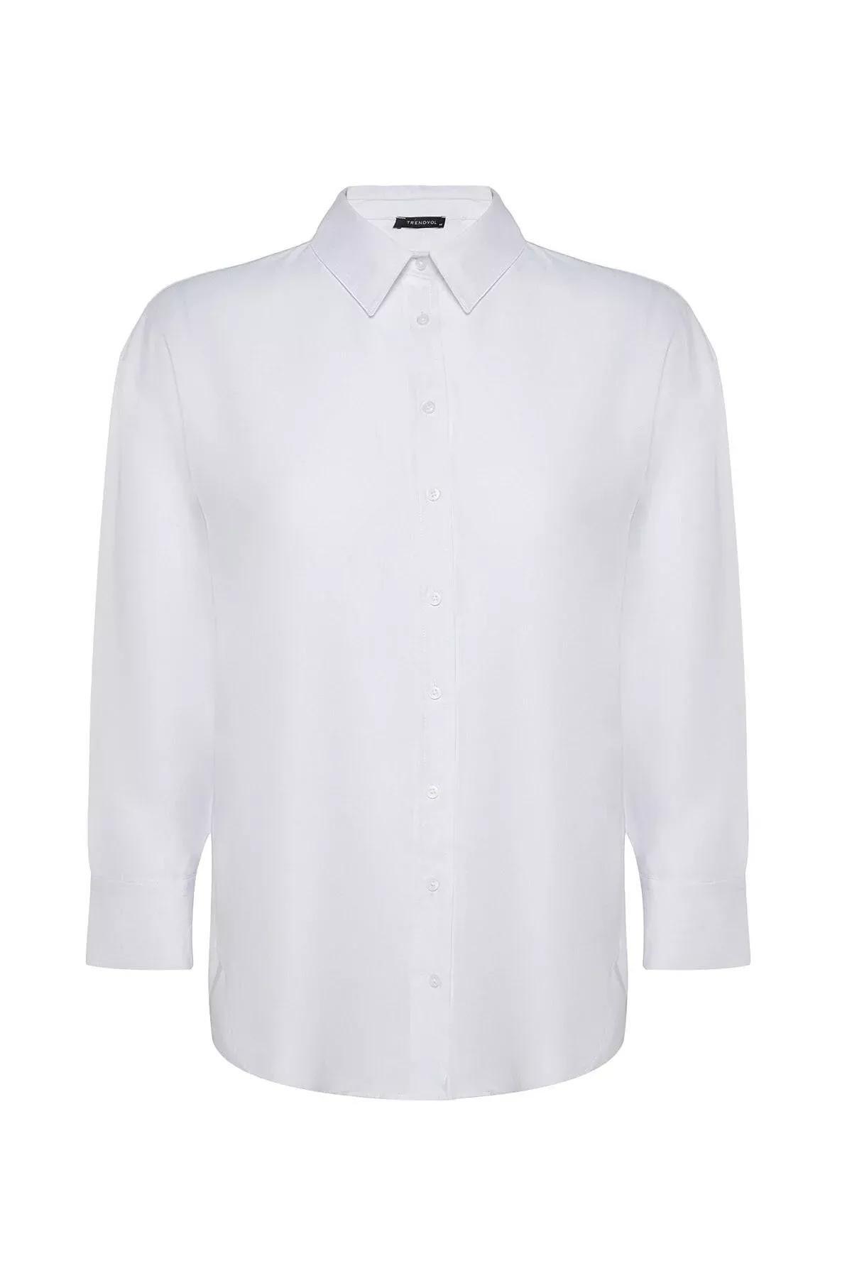 White Plus Size Collared Shirt, White, large image number 8