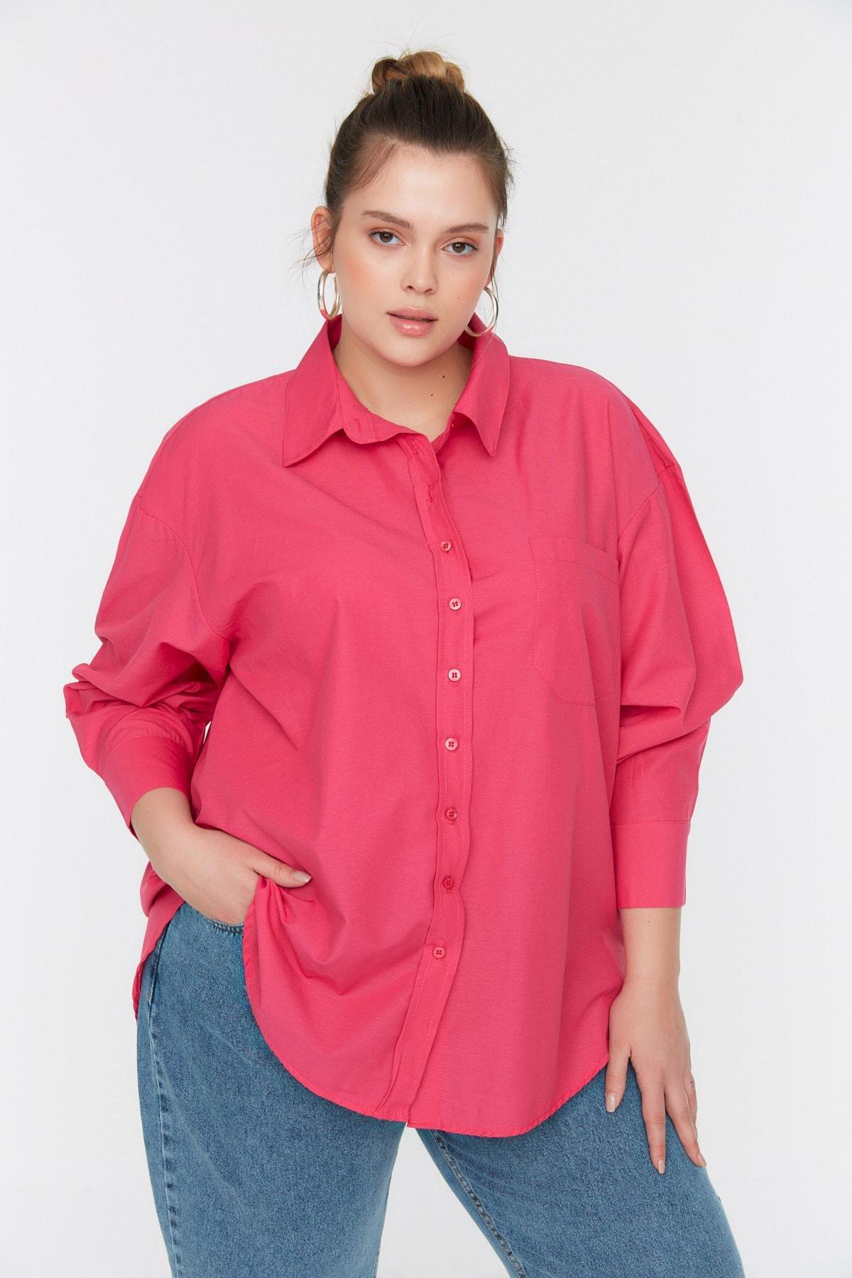 Pink Collared Plus-Size Shirt, Pink, large image number 0