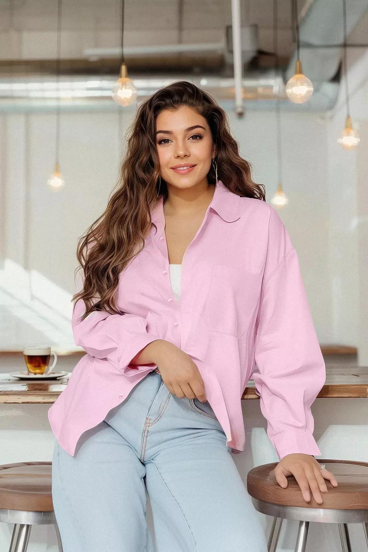 Pink Collared Plus-Size Shirt, Pink, large image number 2