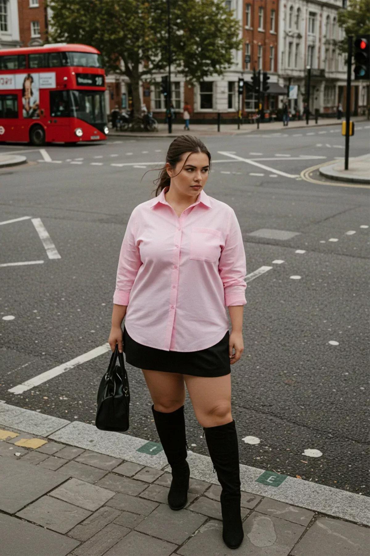Pink Collared Plus-Size Shirt, Pink, large image number 3