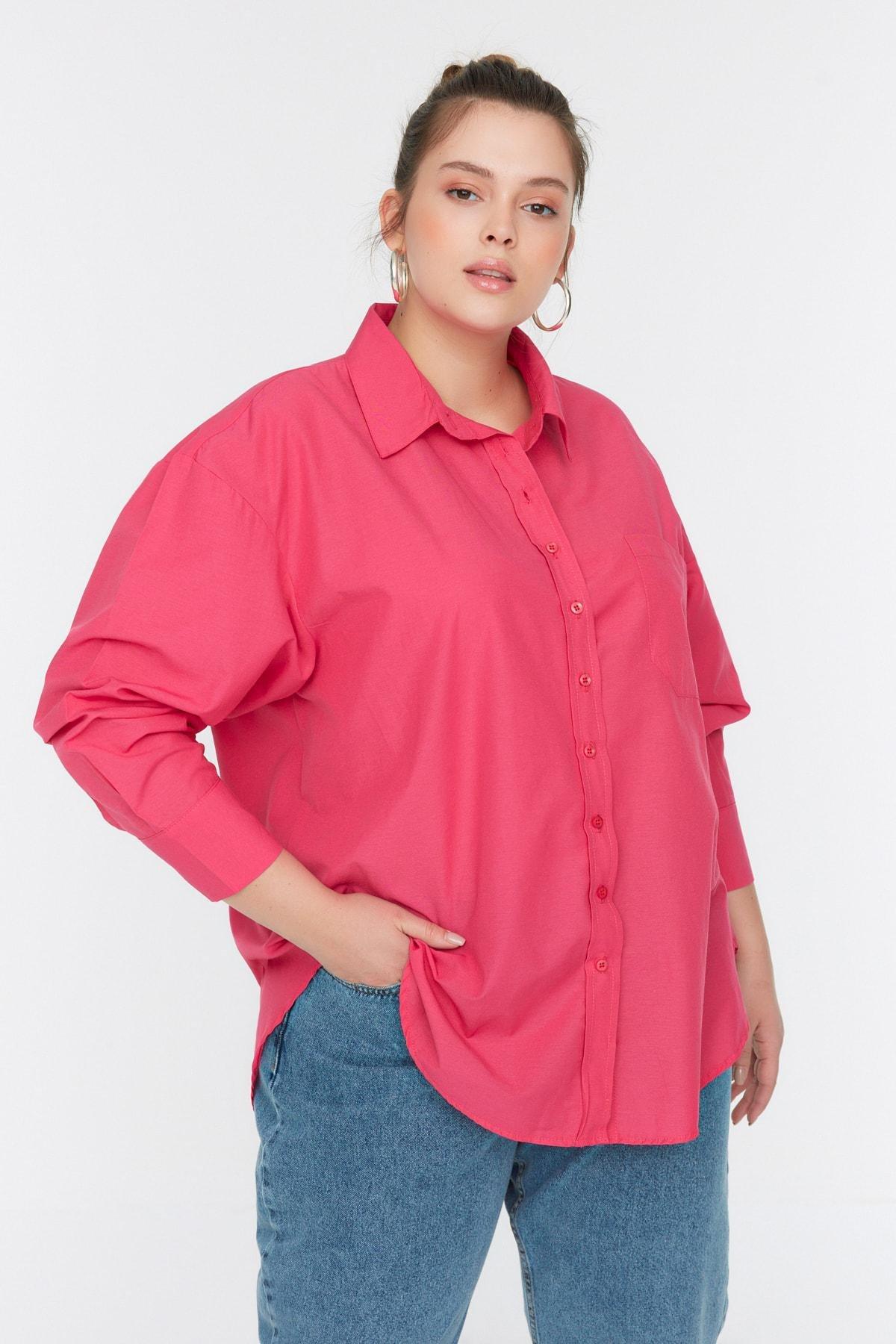 Pink Collared Plus-Size Shirt, Pink, large image number 4