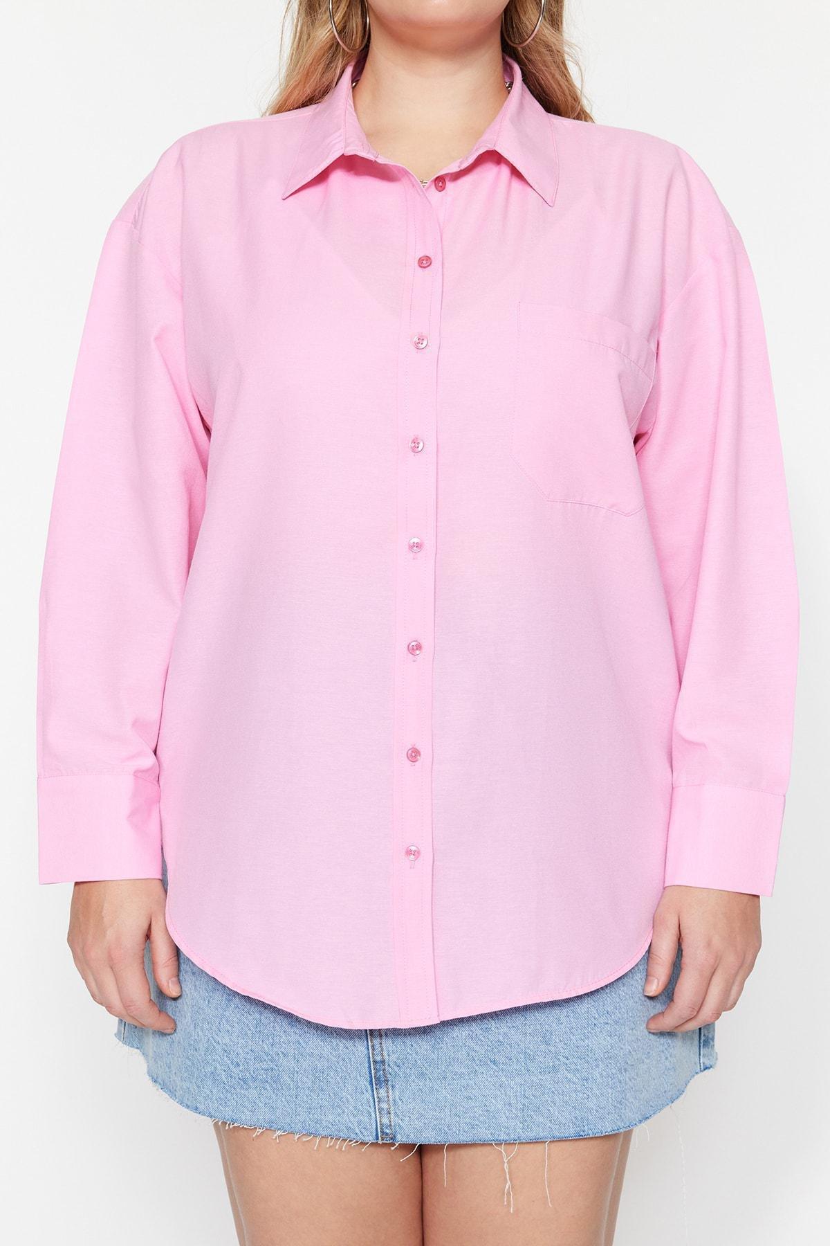 Pink Collared Plus-Size Shirt, Pink, large image number 5