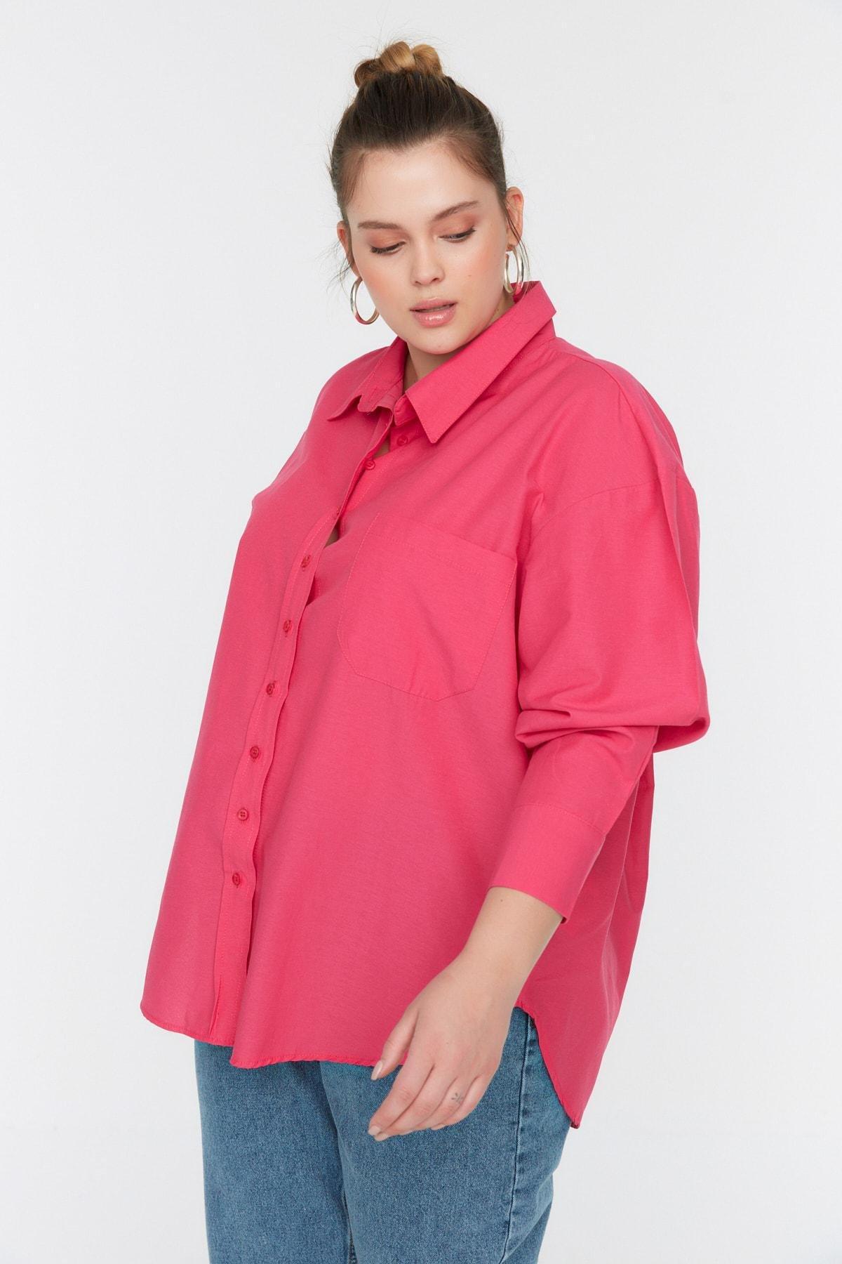 Pink Collared Plus-Size Shirt, Pink, large image number 6