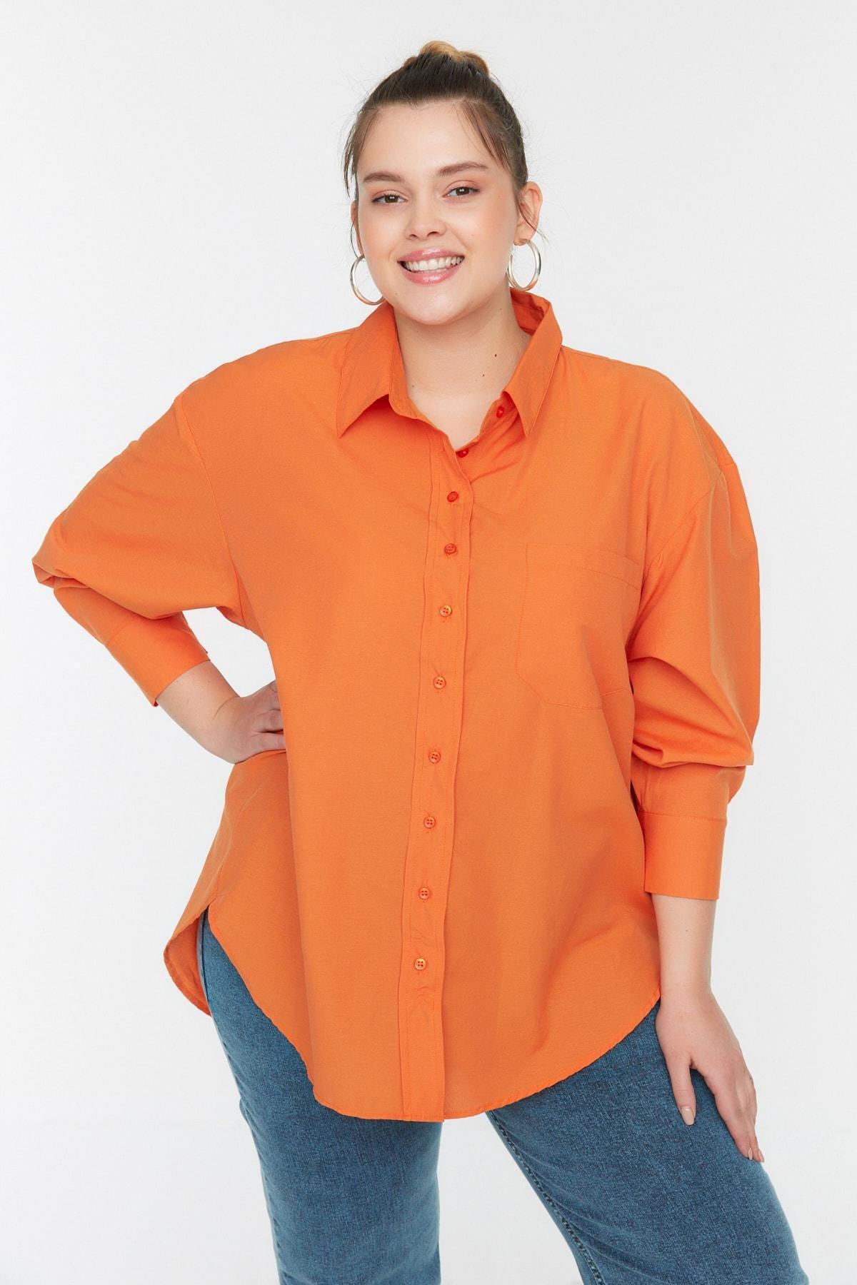 Orange Regular Plus Size Shirt, , large image number 0