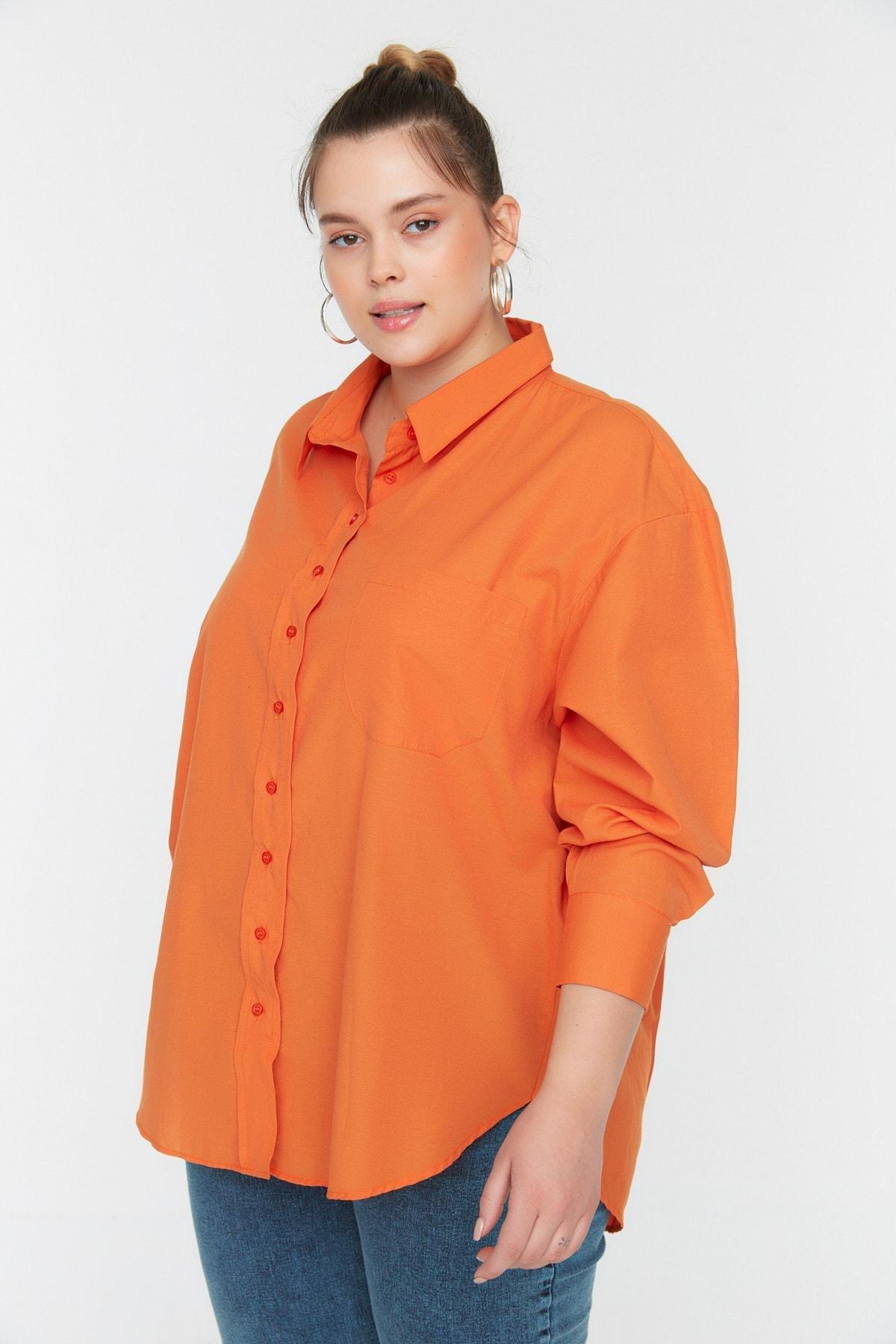 Orange Regular Plus Size Shirt, , large image number 1