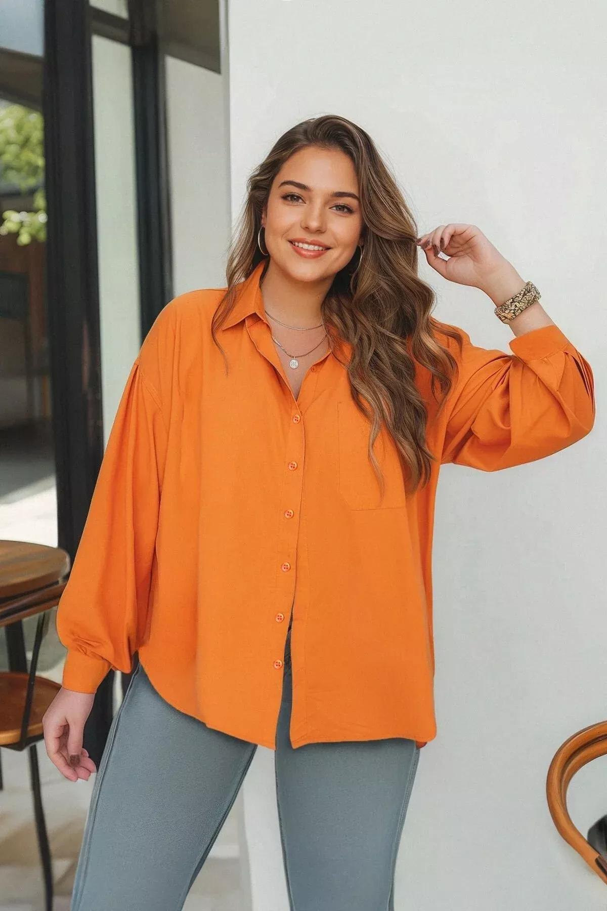 Orange Regular Plus Size Shirt, , large image number 1