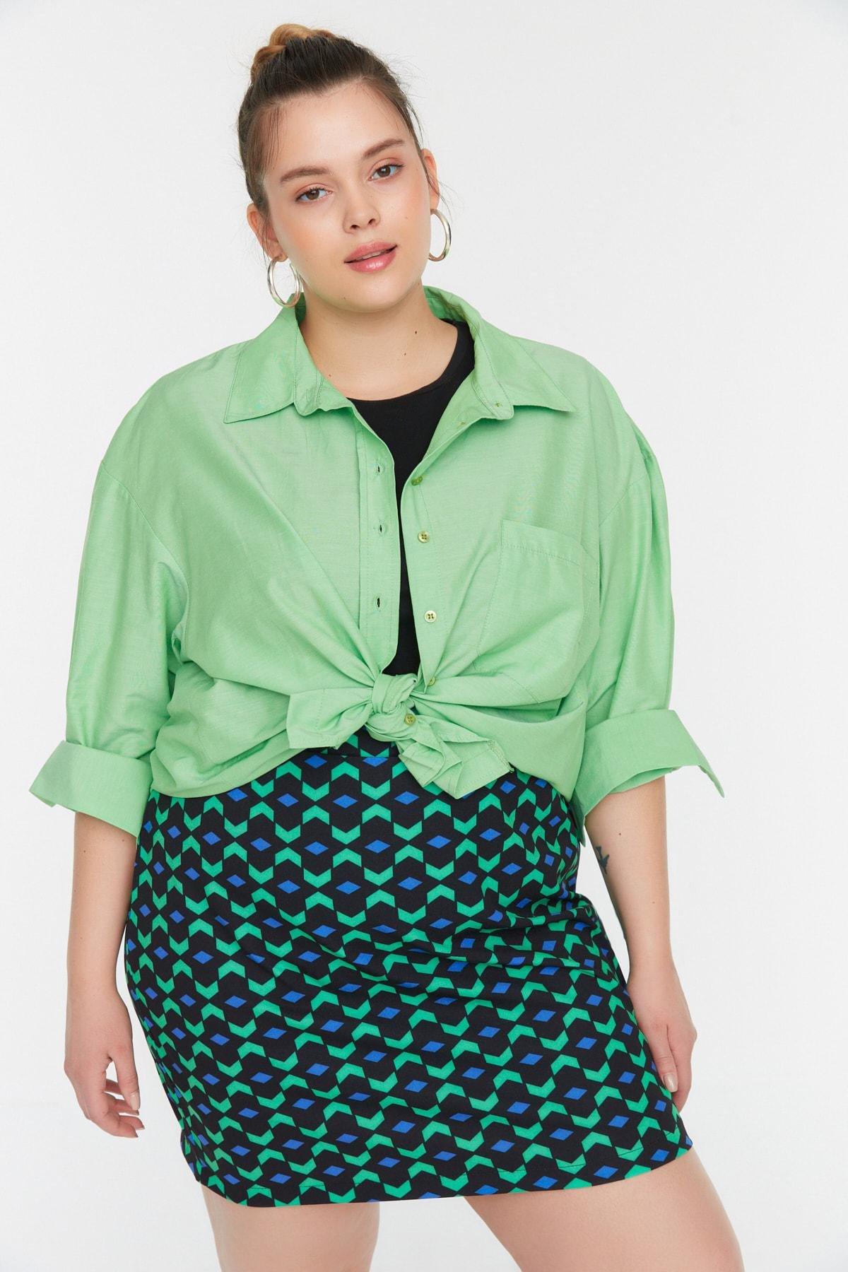 Green Plus Size Collared Shirt, , large image number 0