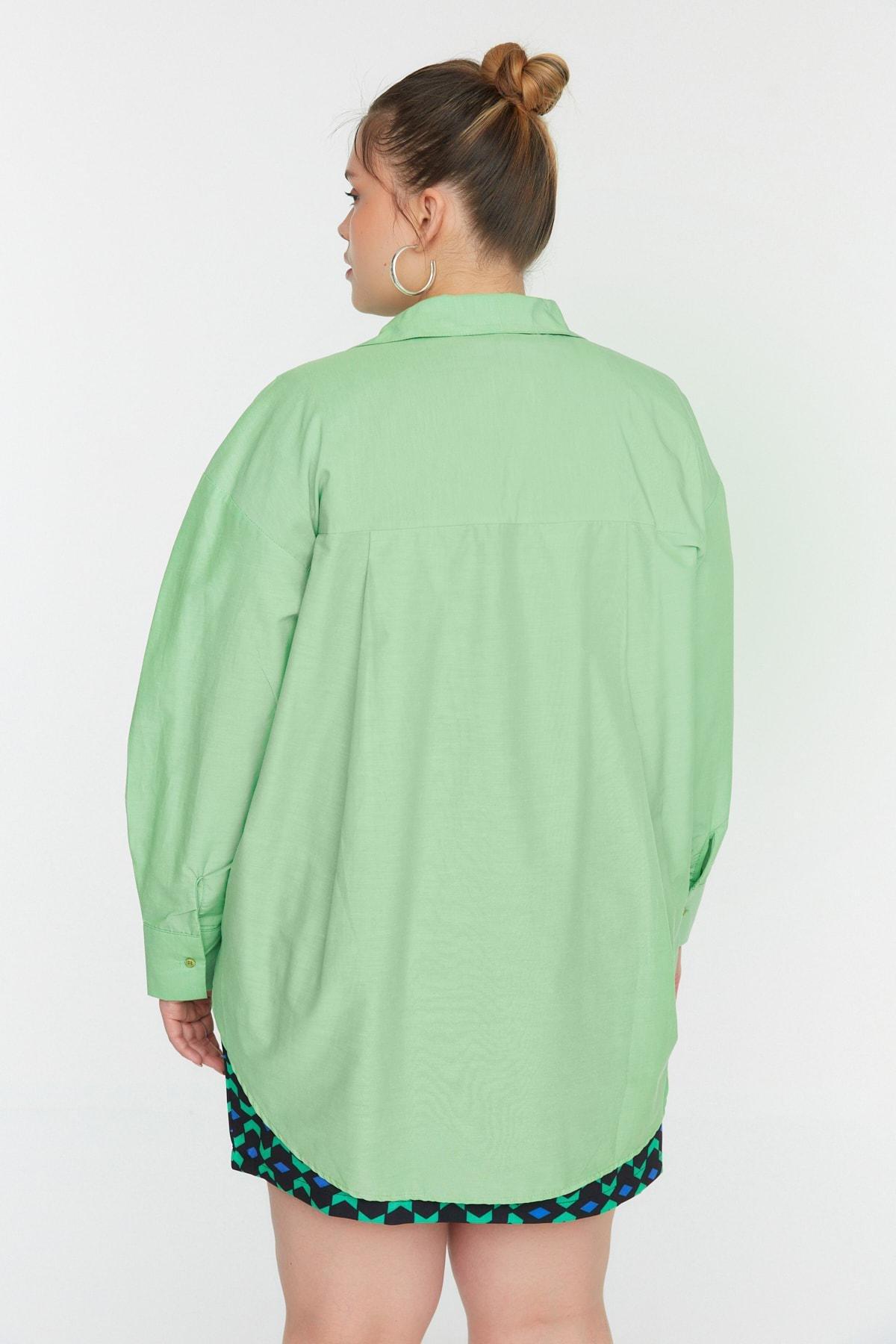 Green Plus Size Collared Shirt, , large image number 4