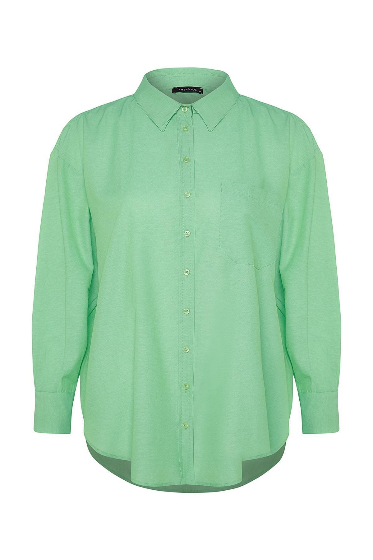 Green Plus Size Collared Shirt, , large image number 5