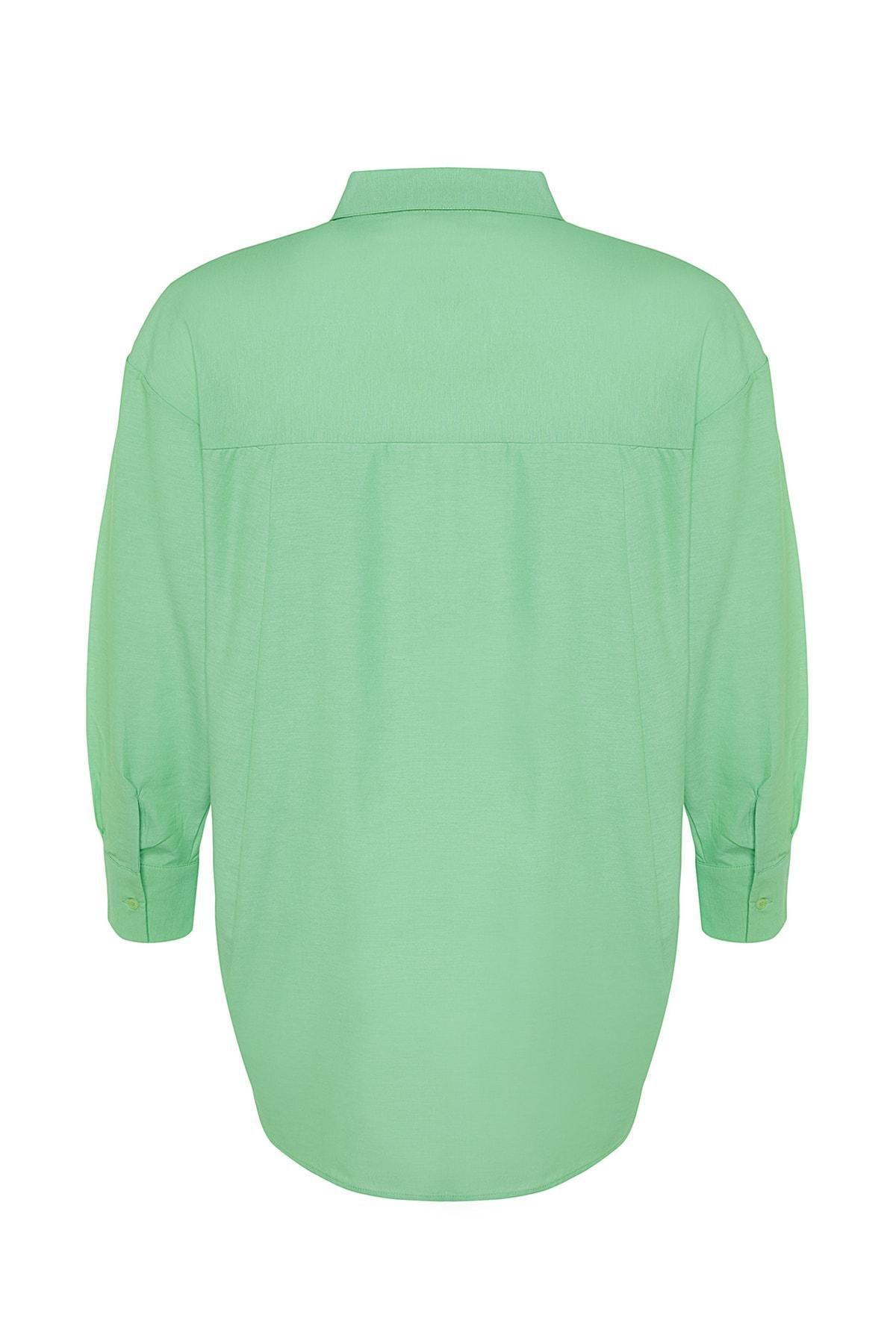 Green Plus Size Collared Shirt, , large image number 7