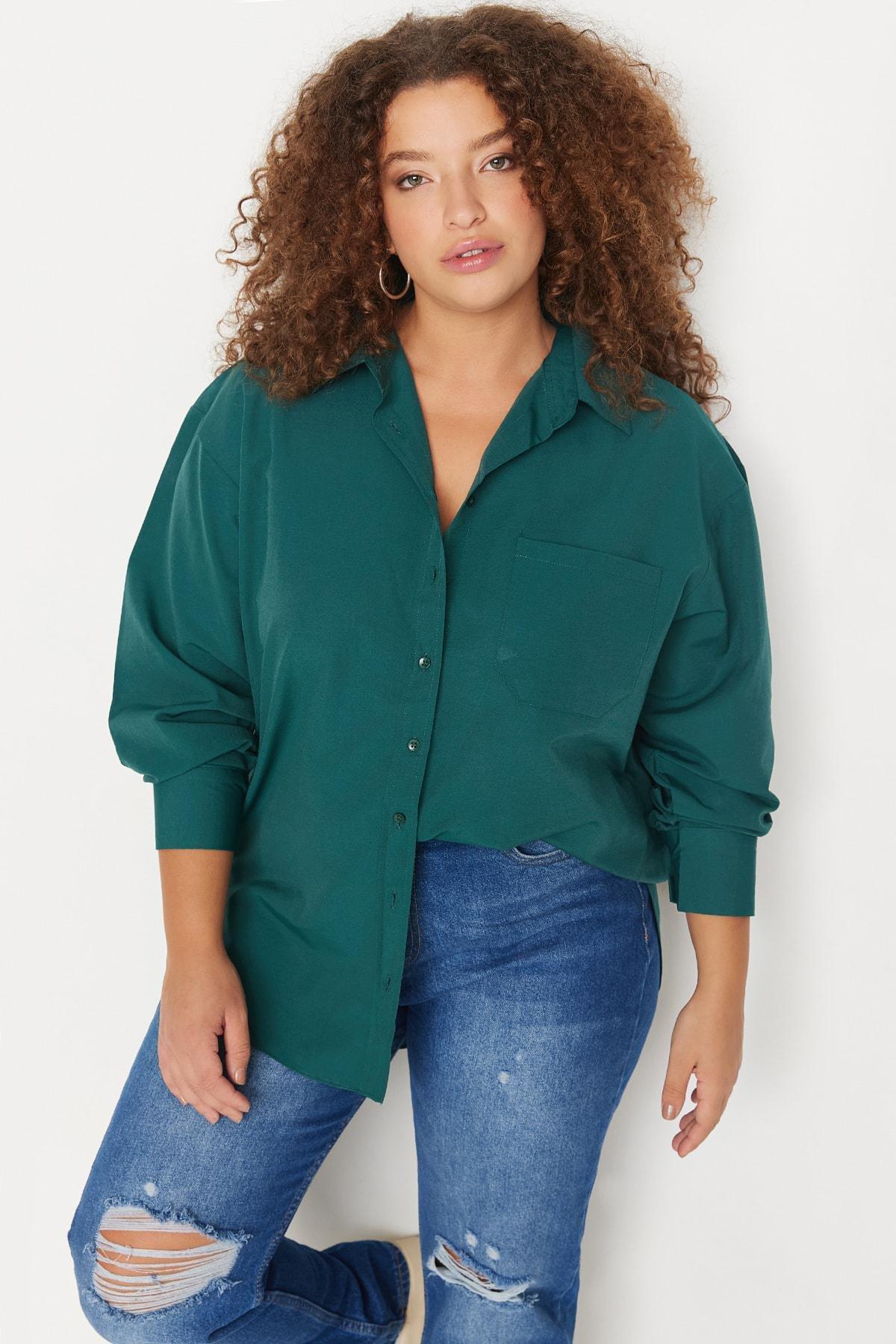 Khaki Plus Size Collared Shirt, , large image number 0