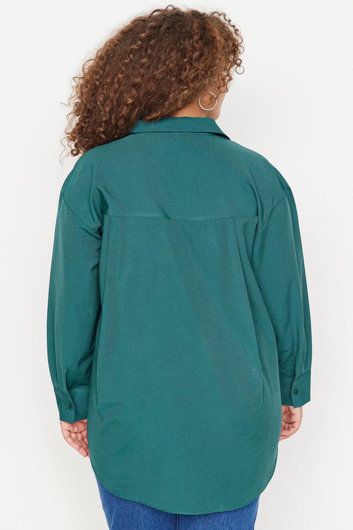 Khaki Plus Size Collared Shirt, , large image number 4