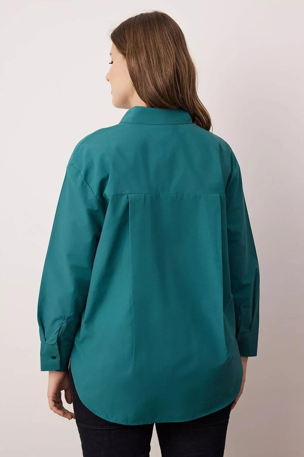 Khaki Plus Size Collared Shirt, Khaki, large image number 8