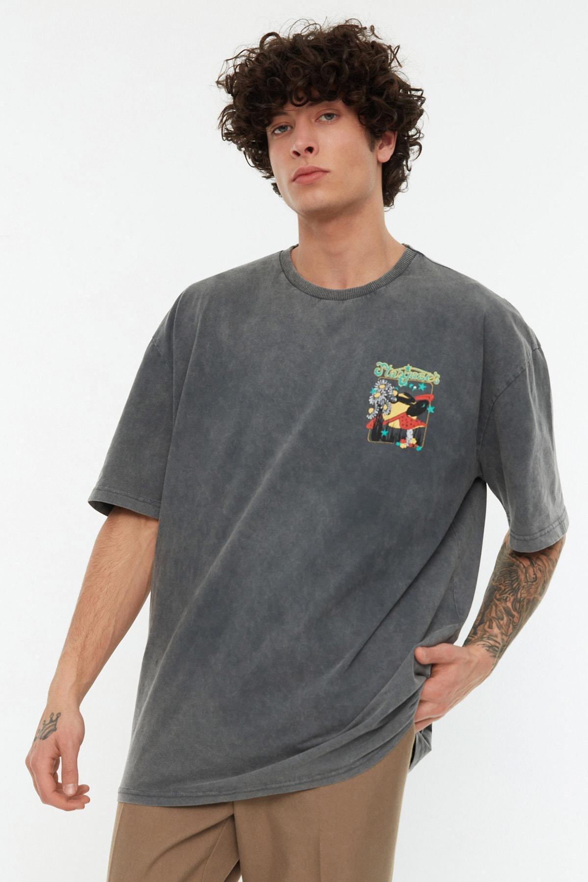 Trendyol - Gray Relaxed Crew Neck Tshirt