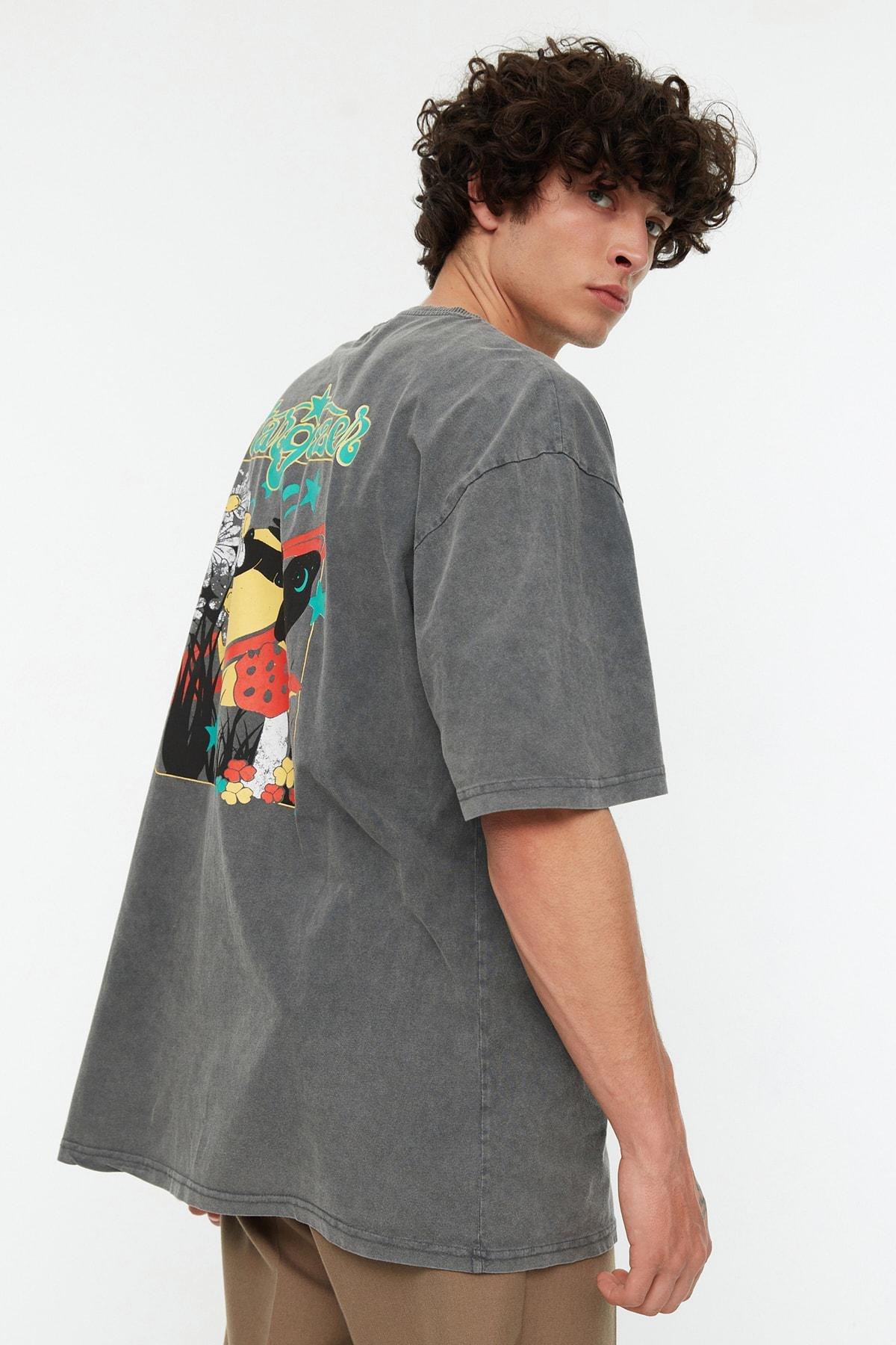 Trendyol - Gray Relaxed Crew Neck Tshirt