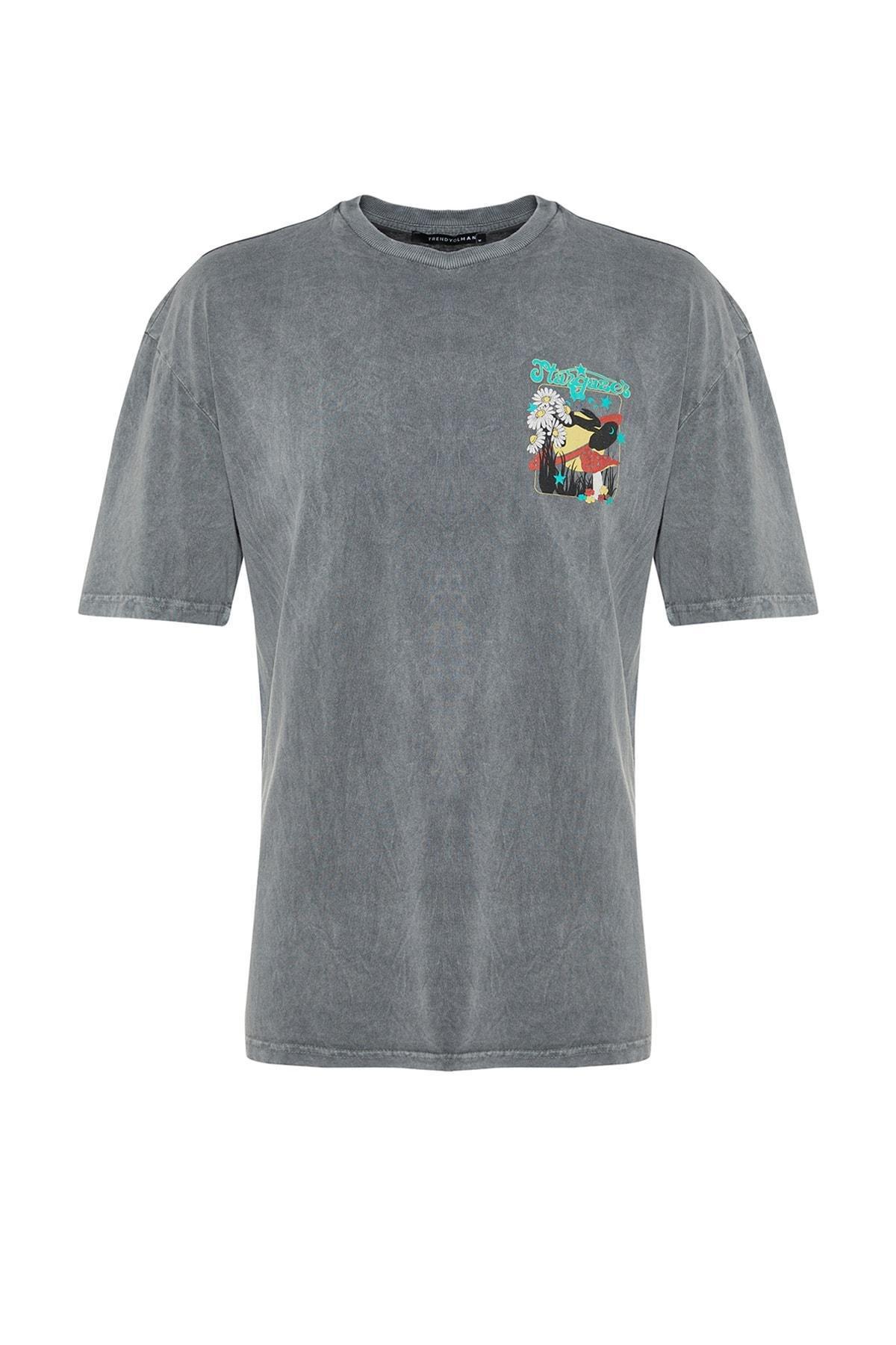 Trendyol - Gray Relaxed Crew Neck Tshirt