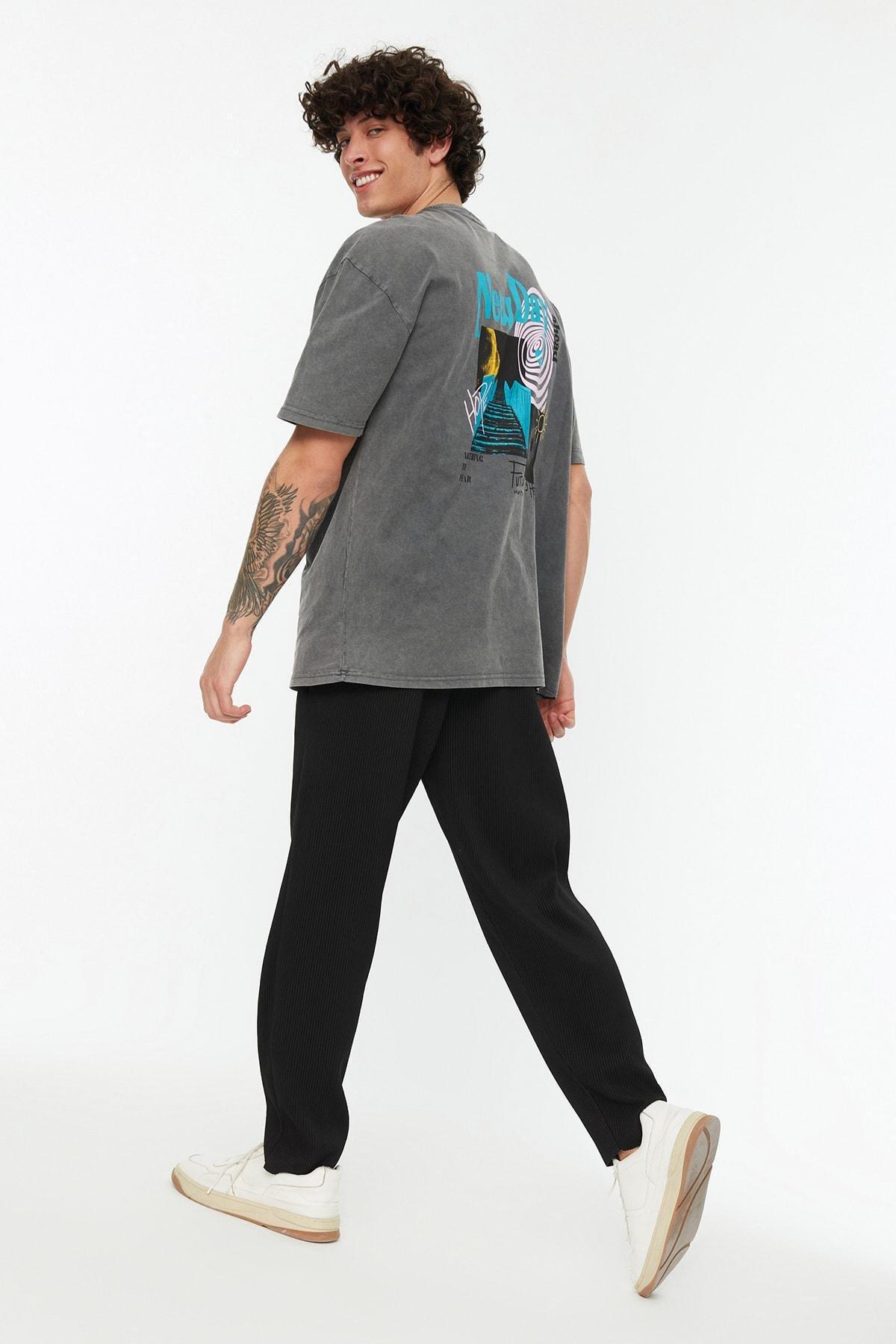 Gray Relaxed Crew Neck T-Shirt, , large image number 3