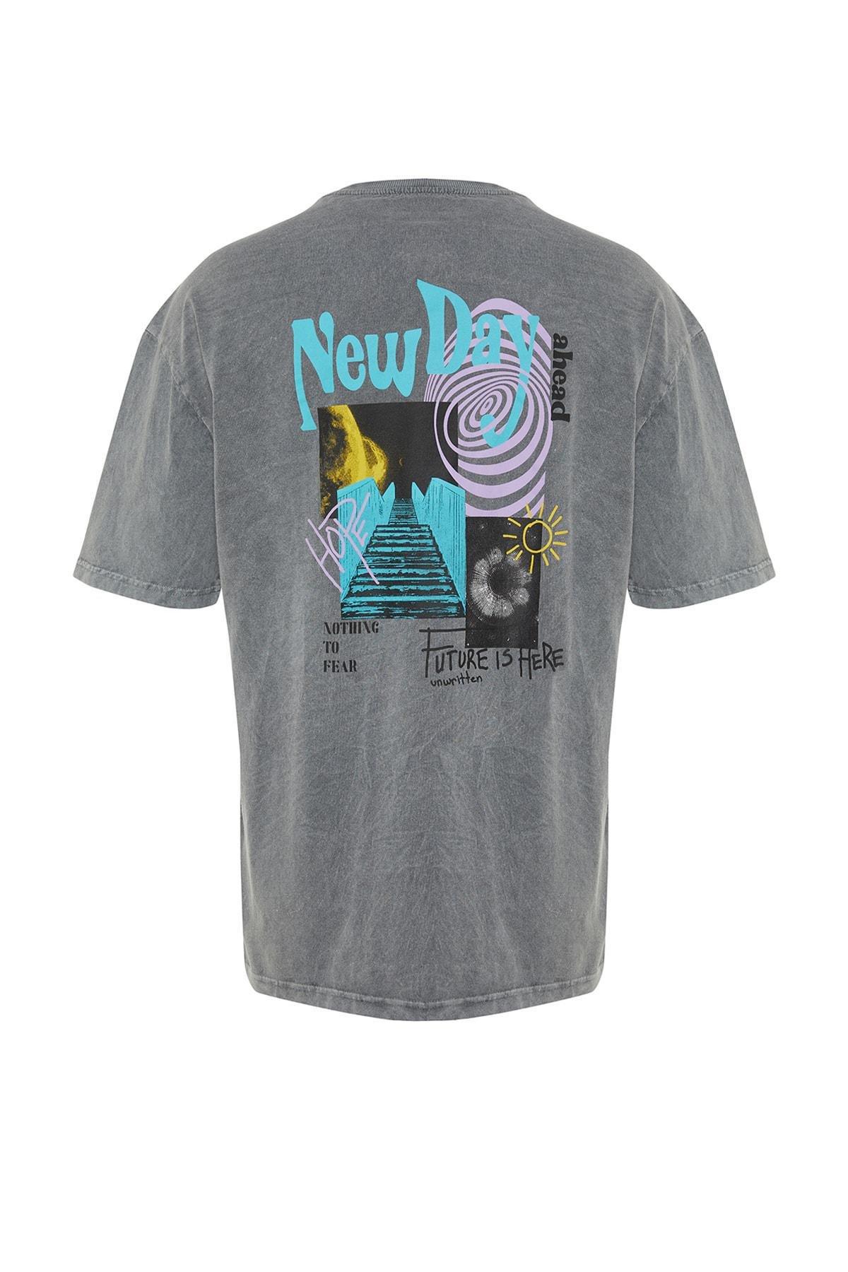 Gray Relaxed Crew Neck T-Shirt, , large image number 5