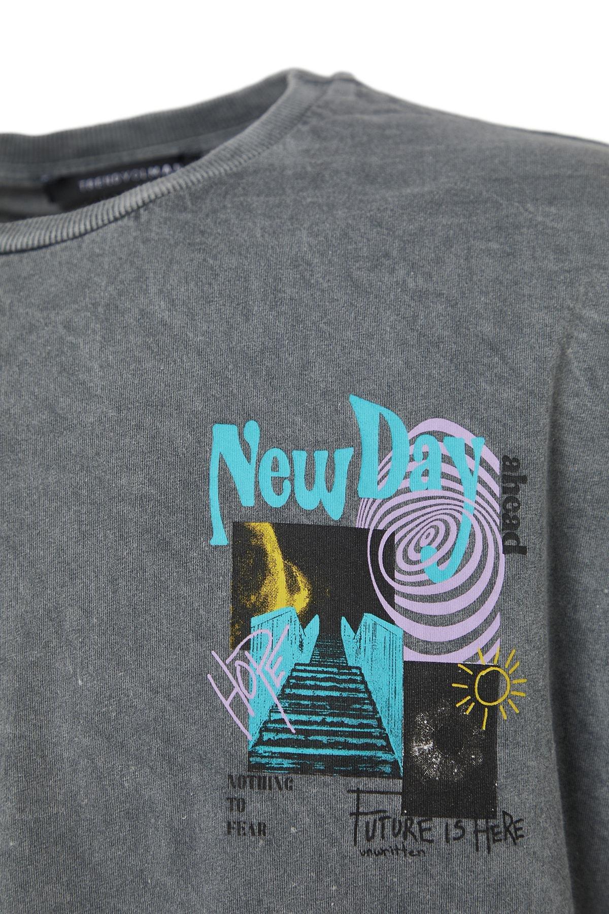 Gray Relaxed Crew Neck T-Shirt, , large image number 6