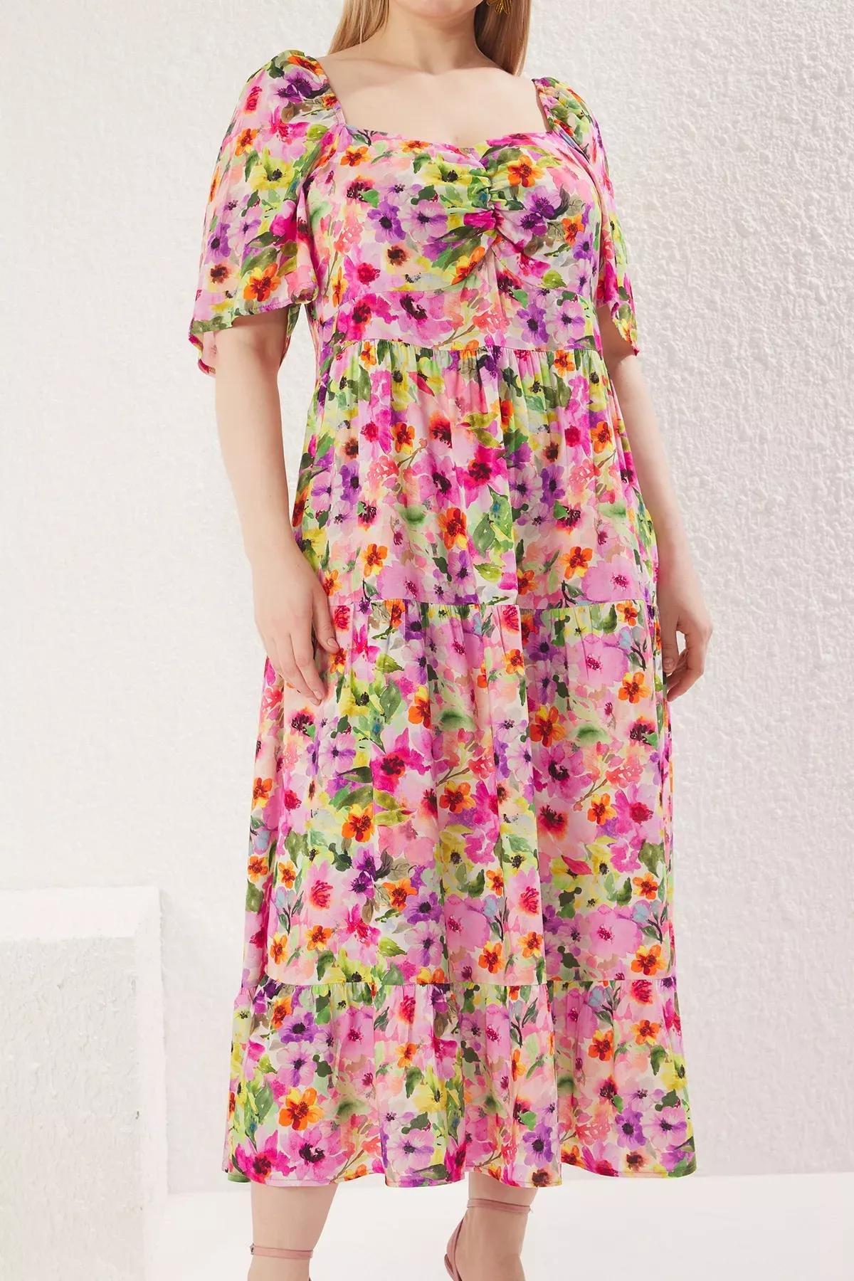 Pink Floral Patterned Ruffle Dress, C101_1706, large image number 2