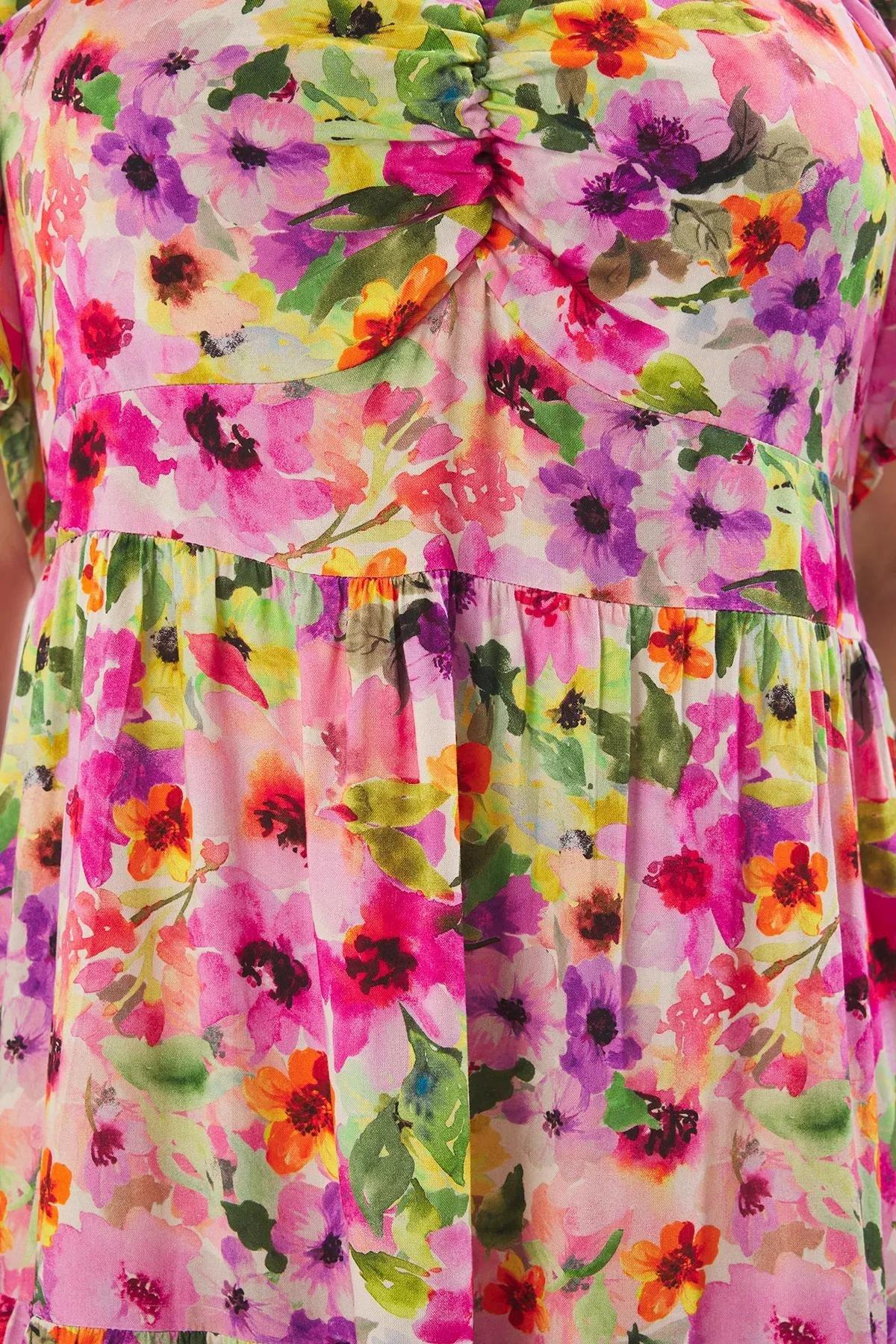 Pink Floral Patterned Ruffle Dress, C101_1706, large image number 3