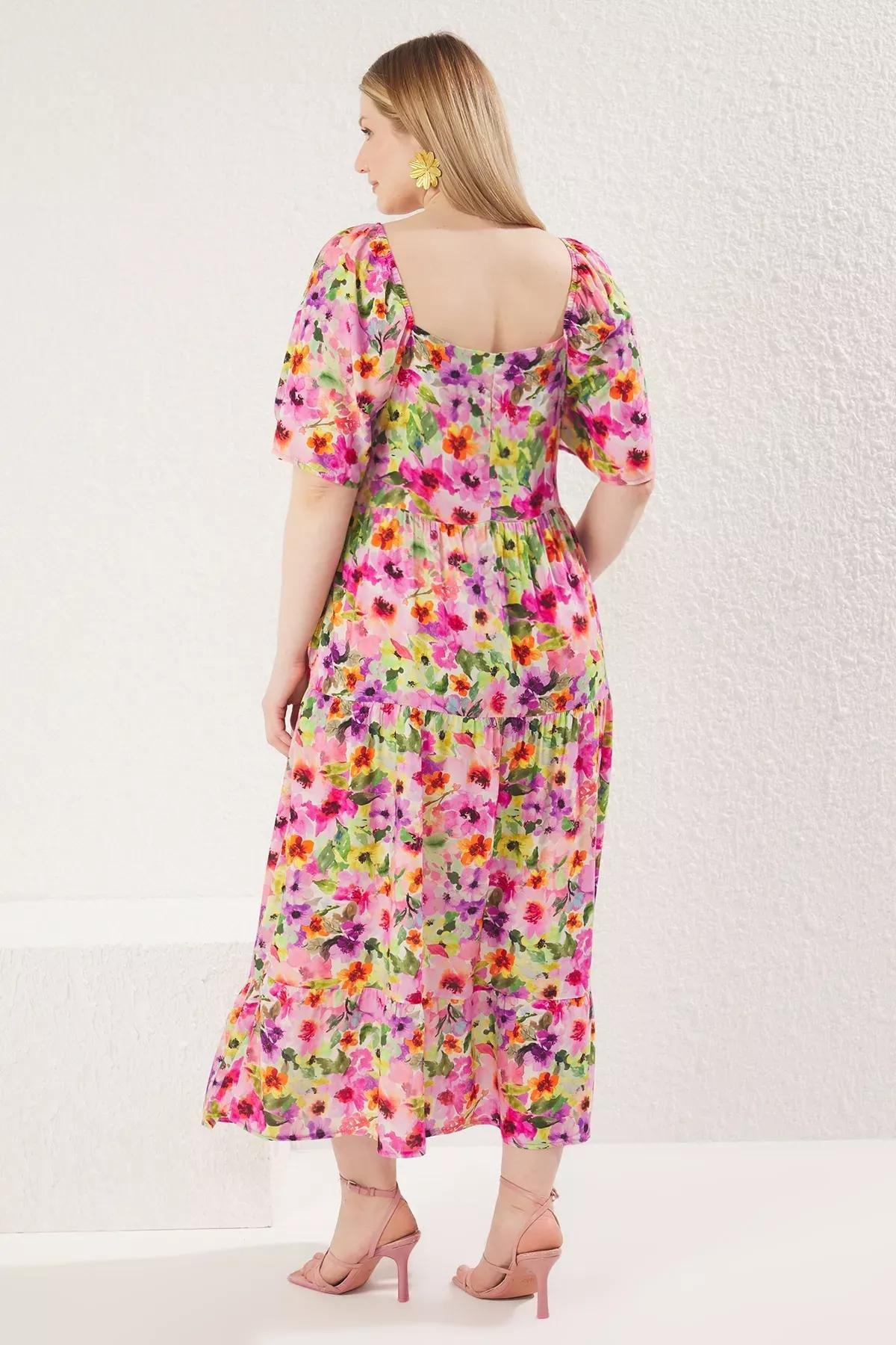 Pink Floral Patterned Ruffle Dress, C101_1706, large image number 4