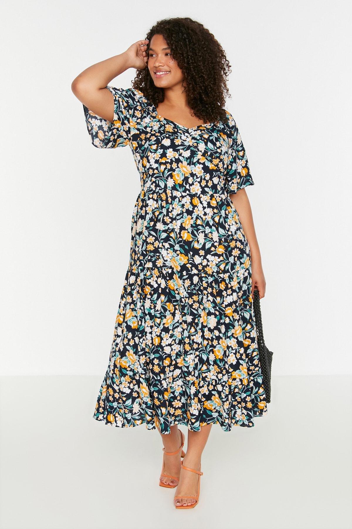 Navy Ethnic Pattern Plus Size Dress, , large image number 0
